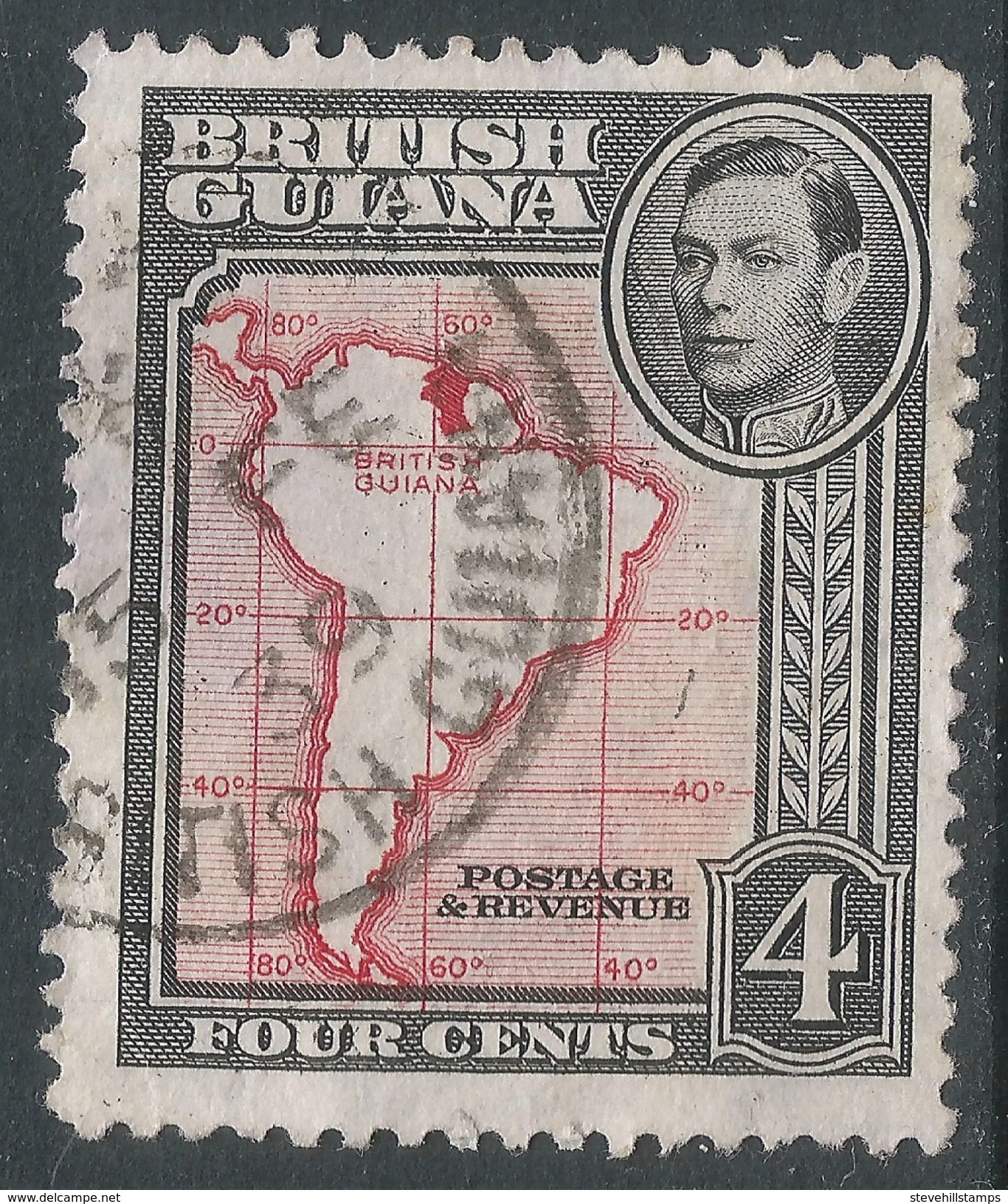 British Guiana. 1938-52 KGVI. 4c Used. P12½ SG 310 - British Guiana (...-1966)