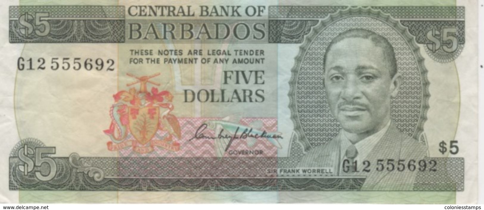 (B0156) BARBADOS, 1975 (ND). 5 Dollars. P-32. VF - Barbados (Barbuda)