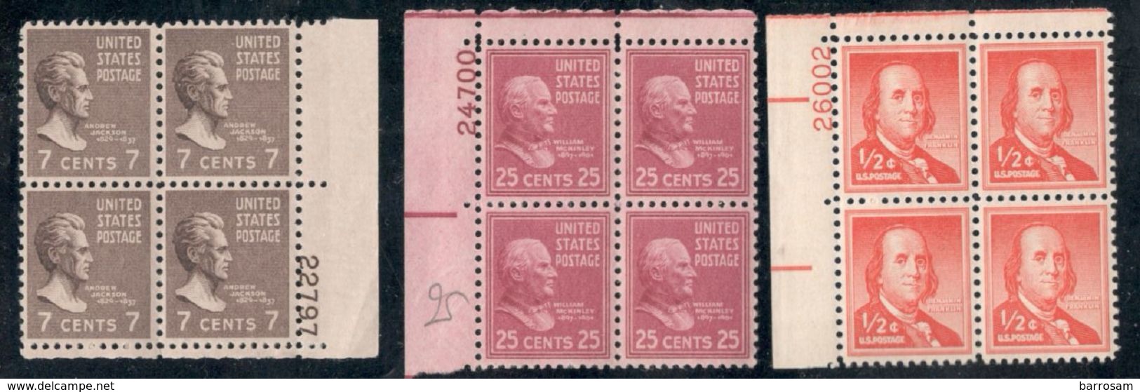 UnitedStates1938,1955: Scott813,829mnh** Scott1030mnh** PLATE BLOCKS - Plate Blocks & Sheetlets