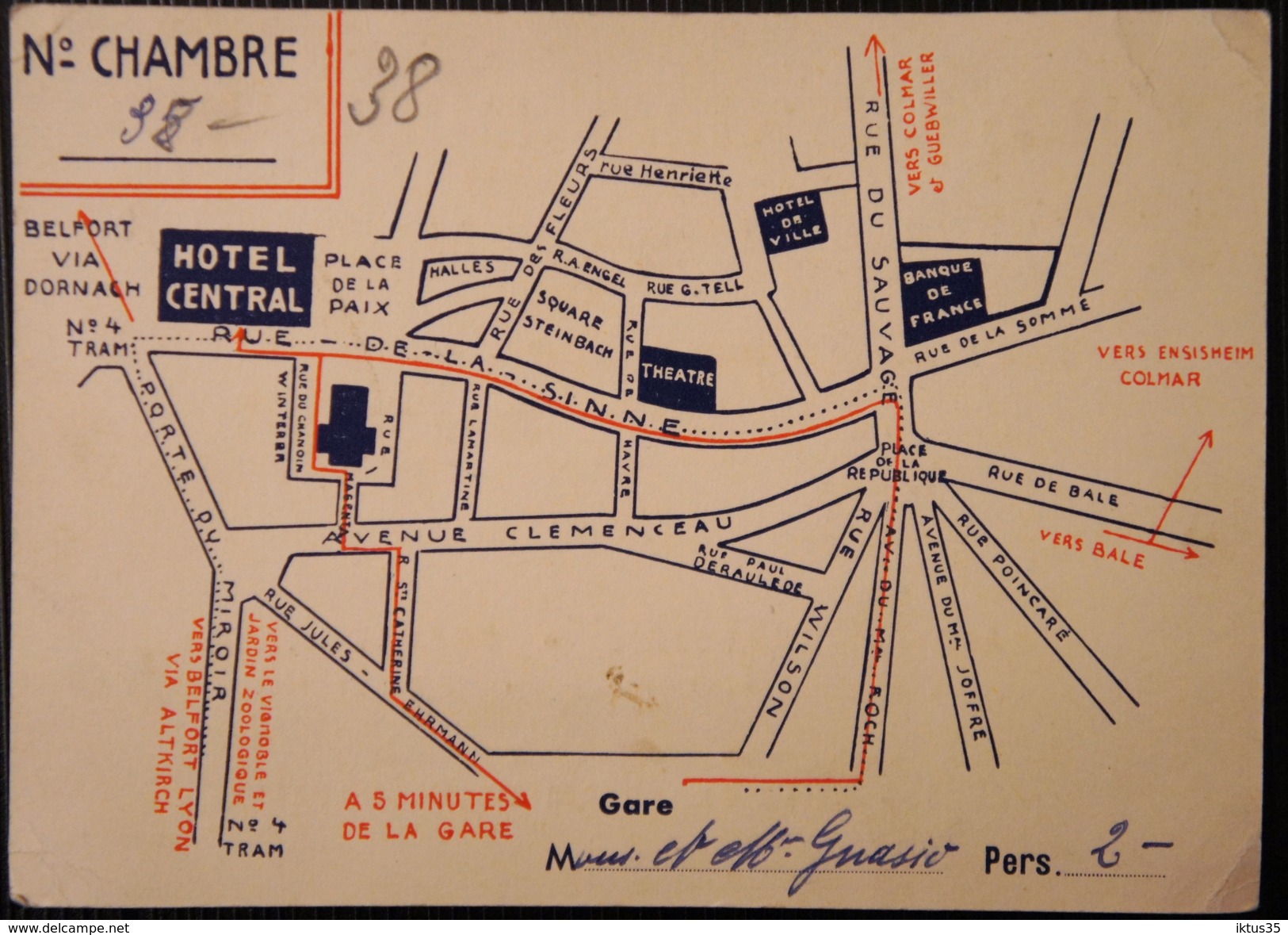 ANCIEN DOCUMENT PUBLICITAIRE-HOTEL CENTRAL MULHOUSE - Pubblicitari