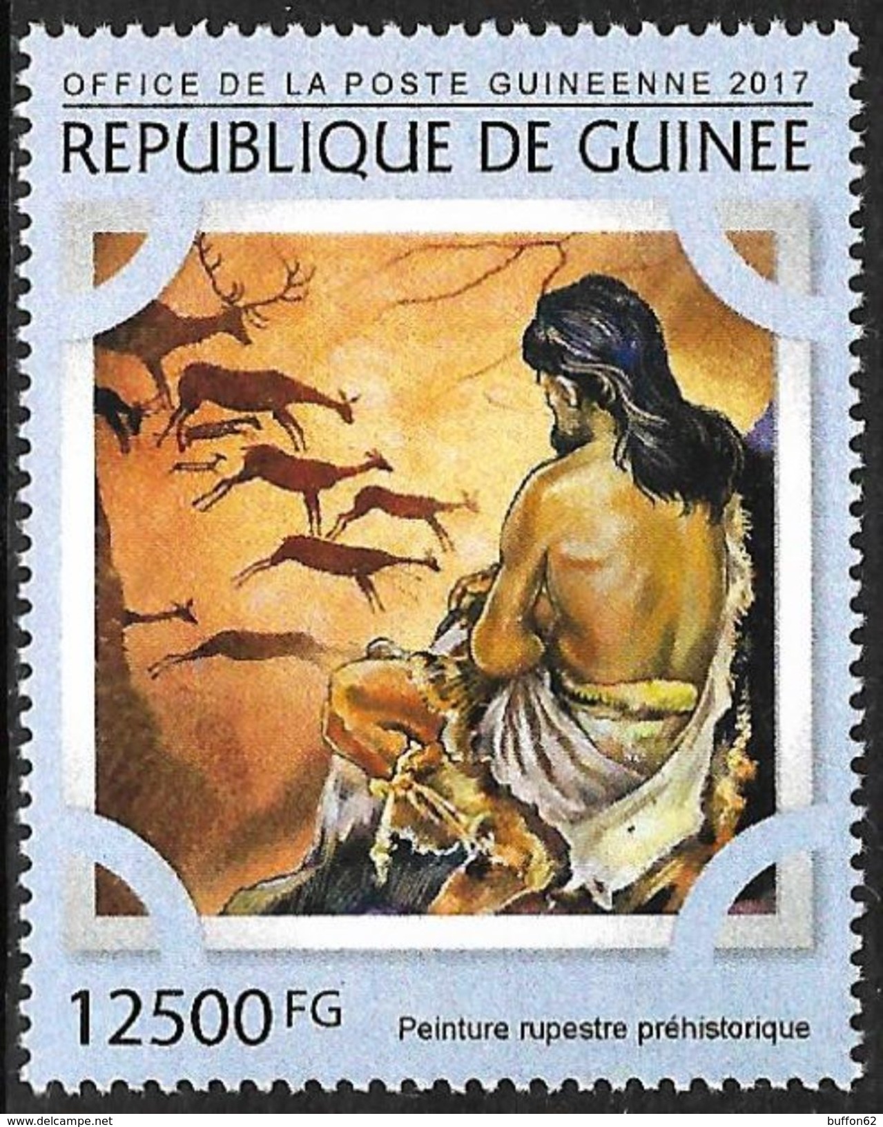Guinée / Guinea (2017) : Homme Préhistorique Cro Magnon. Peintures Rupestres Du Levant Espagnol Barranco De Valtorta MNH - Vor- Und Frühgeschichte