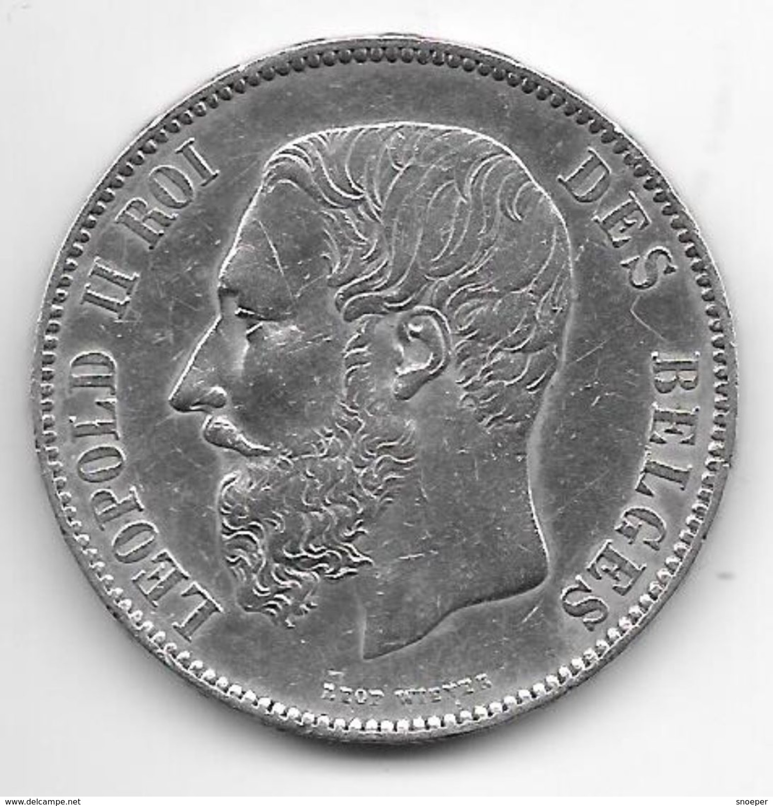 *belguim 5 Francs  Leopold II  1873 Vf+ Large Protege Stars Upside Down - 5 Francs