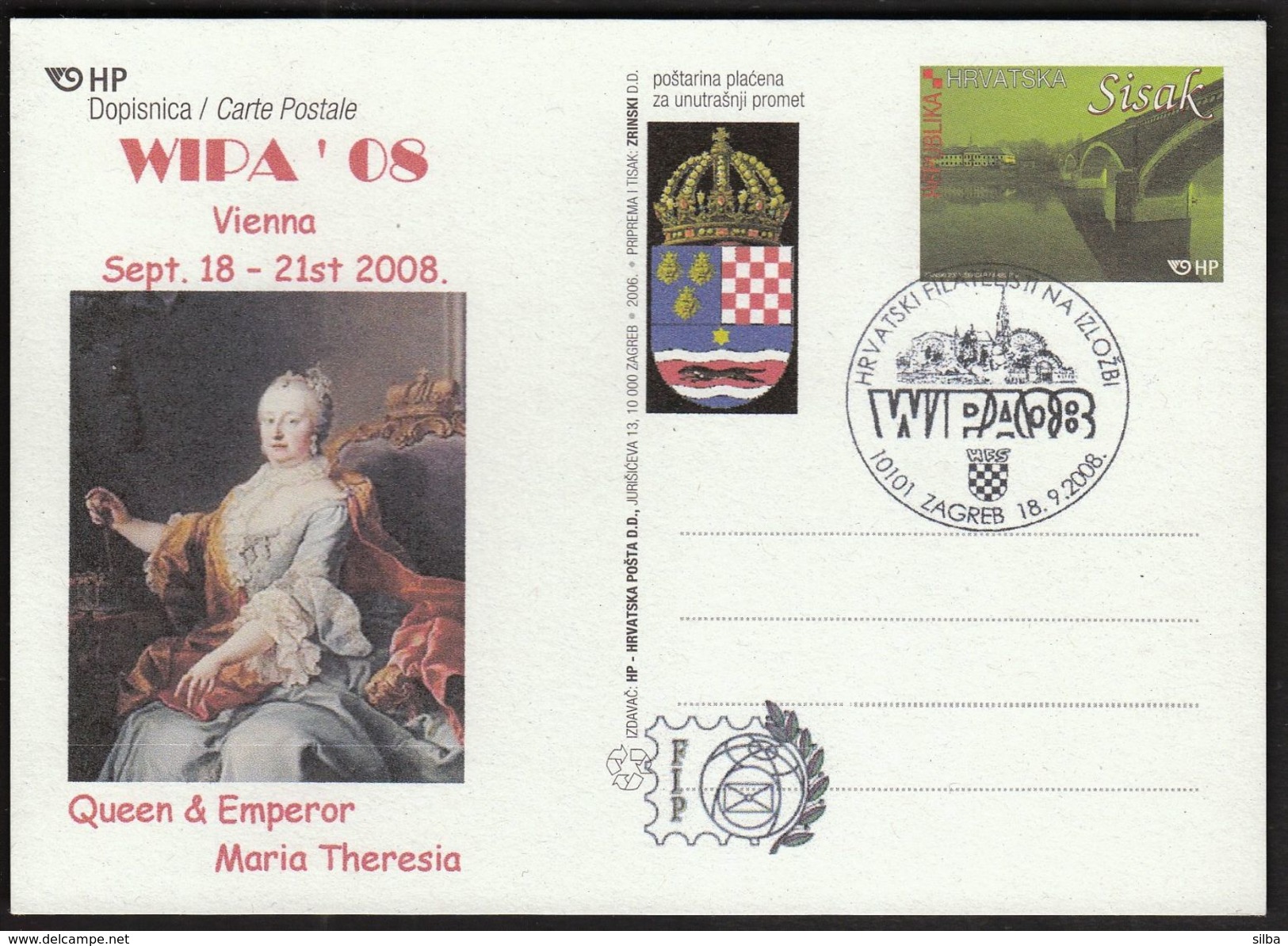 Croatia Zagreb 2008 / Philatelic Exhibition / WIPA 08 / Church / Queen And Emperor Maria Teresia - Esposizioni Filateliche