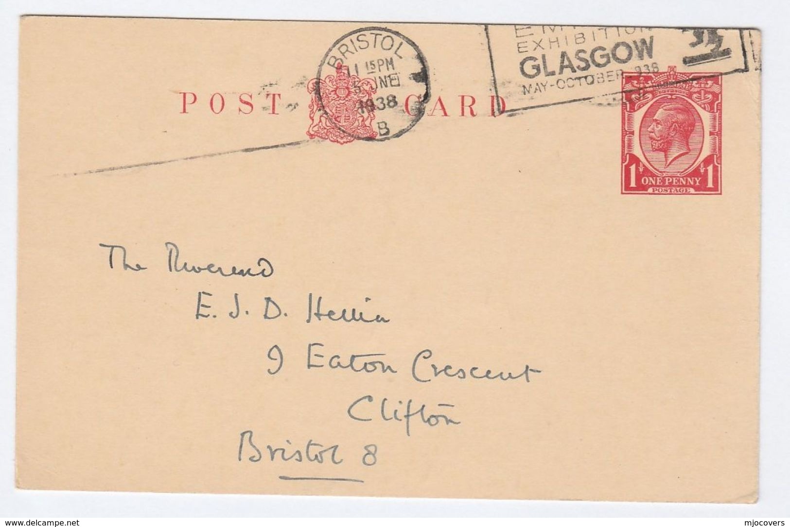 1938 Bristol GB GV Postal STATIONERY CARD Cover Stamps - Stamped Stationery, Airletters & Aerogrammes