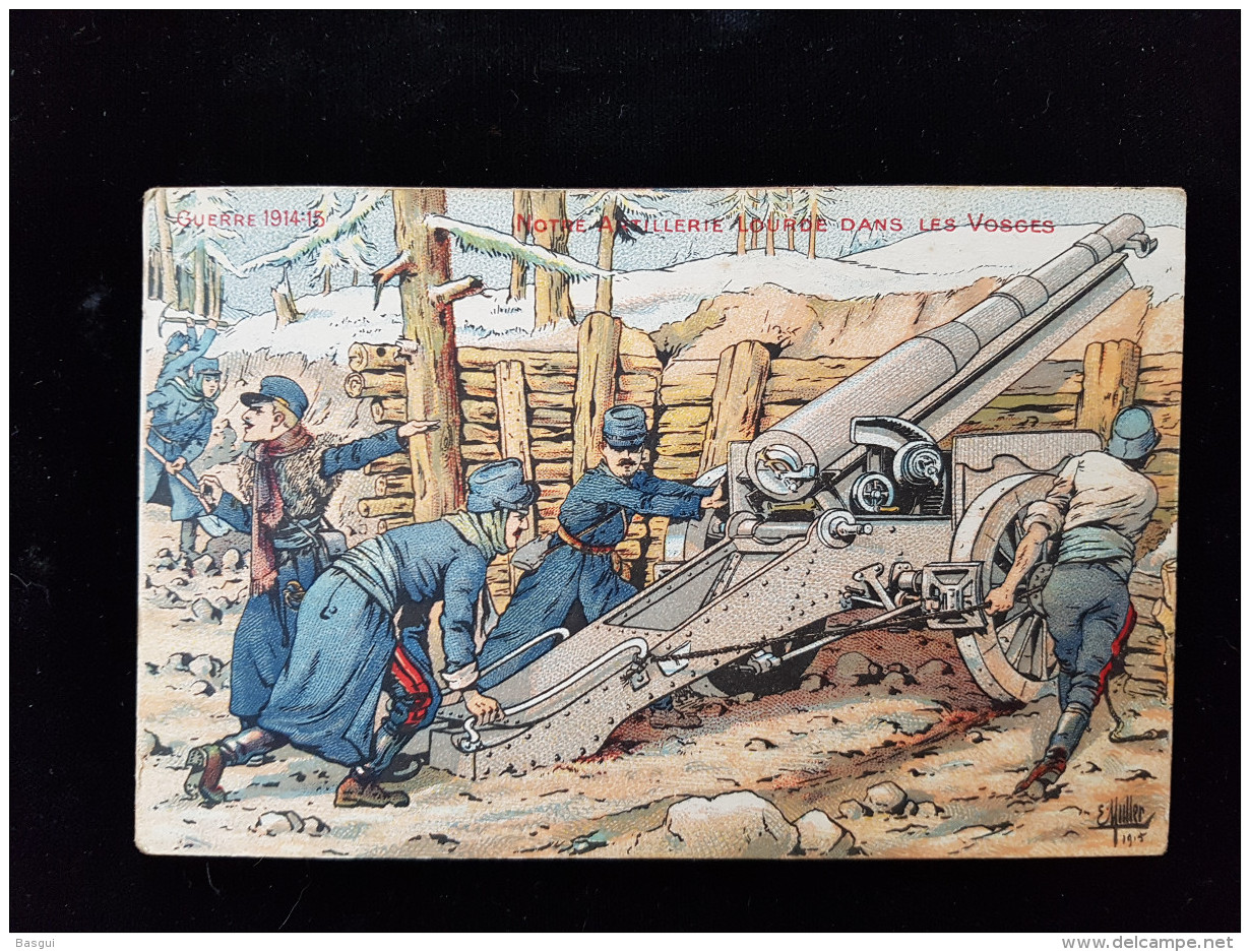 CPA Illustrée,  Guerre 14/18  Artillerie Dans Les Voges - Autres & Non Classés