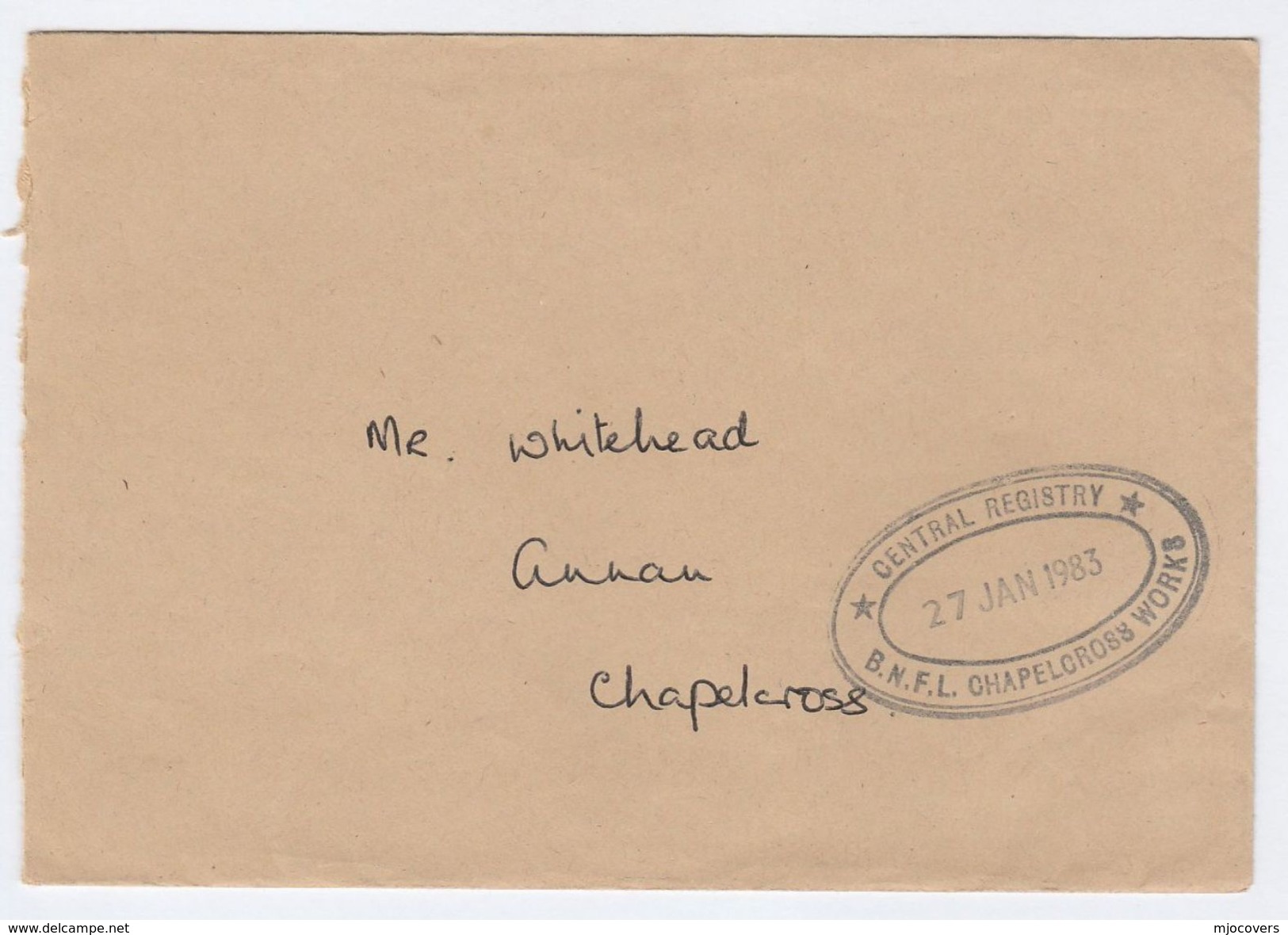 1983 COVER Cachet BNF CHAPELCROSS WORKS CENTRAL REGISTRY Form UKAEA Atomic Energy Agency To BRITISH NUCLEAR FUELS Gb - Atom