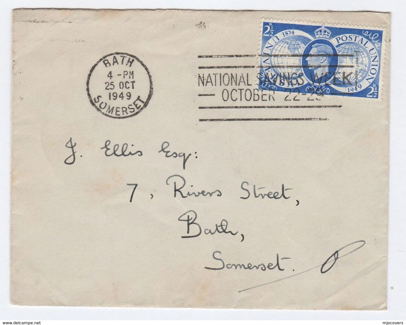 1949 Bath GB COVER SLOGAN Pmk NATIONAL SAVINGS WEEK Franked UPU Stamps - Covers & Documents