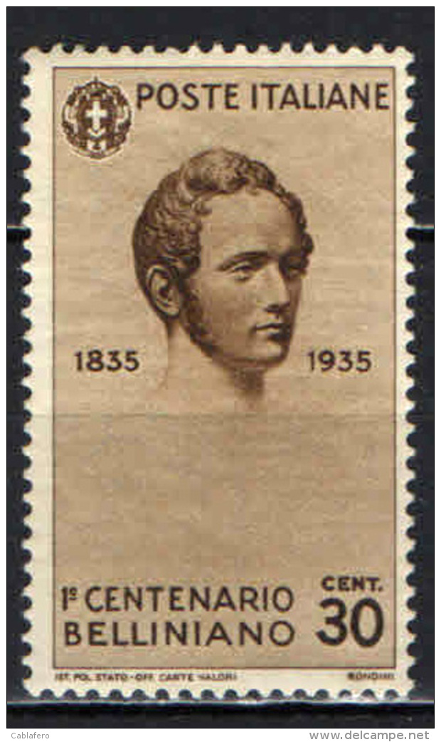 ITALIA REGNO - 1935 - VINCENZO BELLINI - CENTENARIO DELLA MORTE - VALORE DA 30 CENT  - SEE 2 SCANS - NUOVO MH - Nuovi