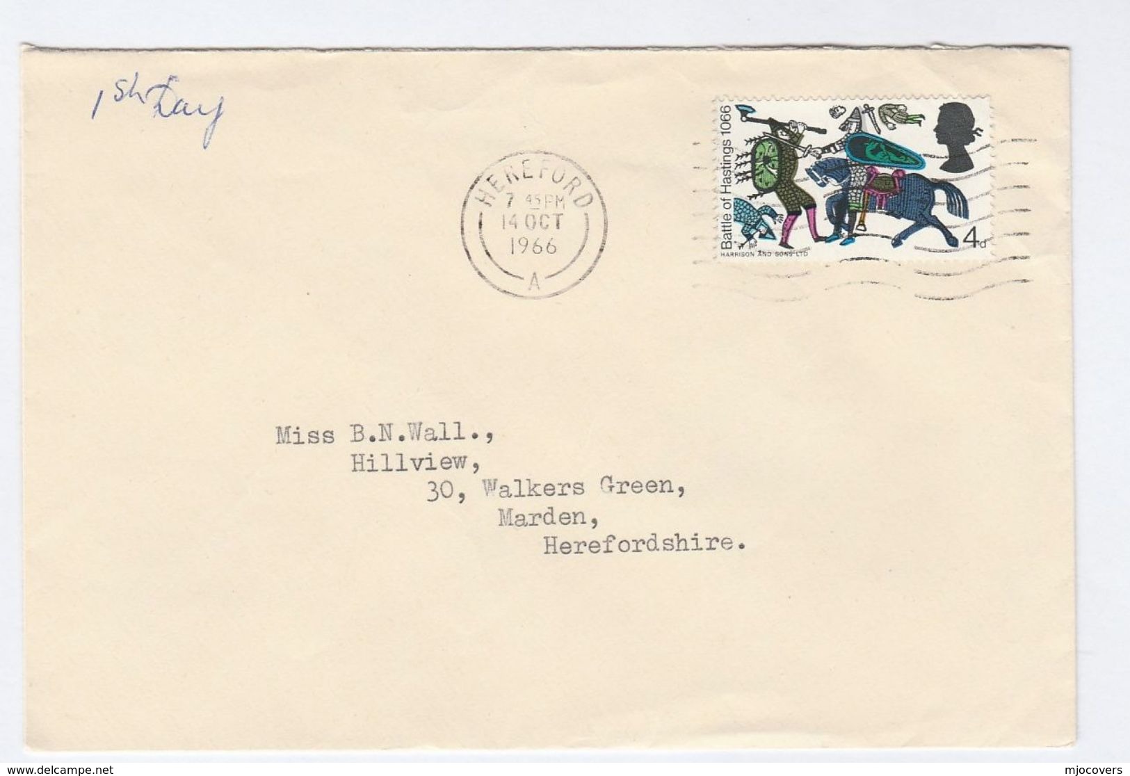 1966 Hereford GB FDC BATTLE OF HASTINGS 4d Stamps HORSE ARCHERY Cover - 1952-1971 Pre-Decimal Issues