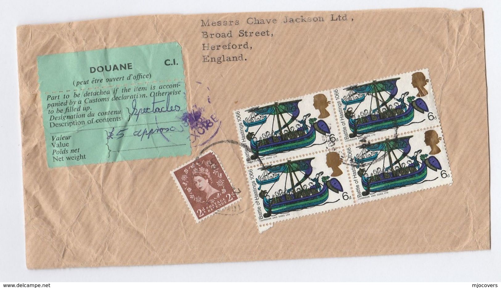 1966 GB COVER 4x 6d BATTLE OF HASTINGS Ship Stamps With CUSTOMS LABEL - Covers & Documents