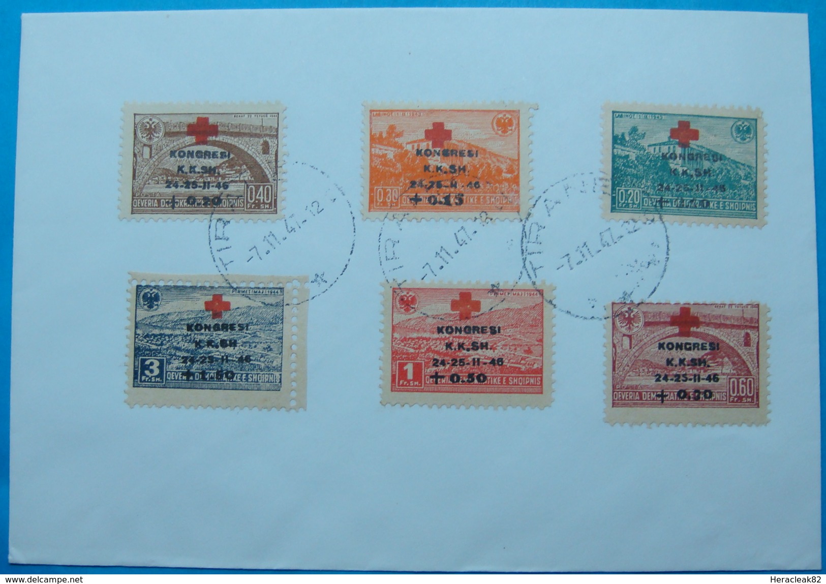 1947 ALBANIA 6 STAMPS RED CROSS KONGRESS 1946 ON COVER, CANCELLATION TIRANA - Albanien