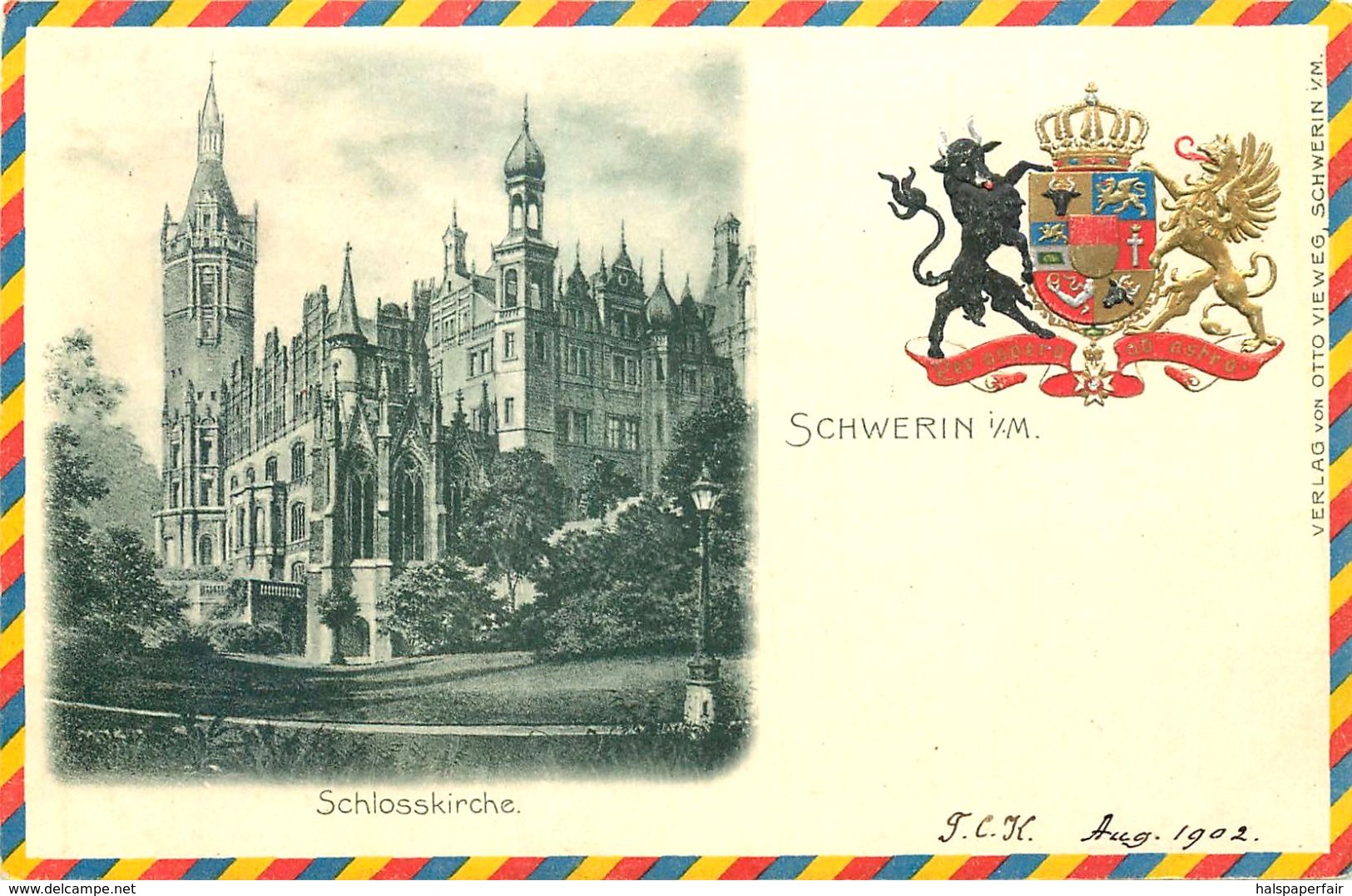 1902 SCHWERIN, SCHLOSSKIRCHE, COAT OF ARMS, GERMANY, VINTAGE POSTCARD - Schwerin