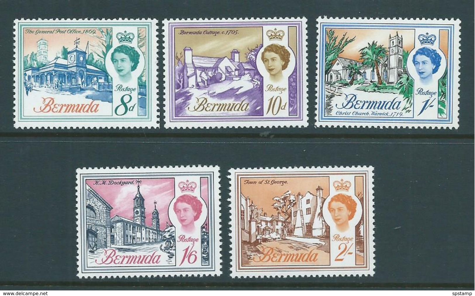 Bermuda 1962 QEII Building Definitives Sideways Watermark Part Set Of 5 To 2/- MNH - Bermuda