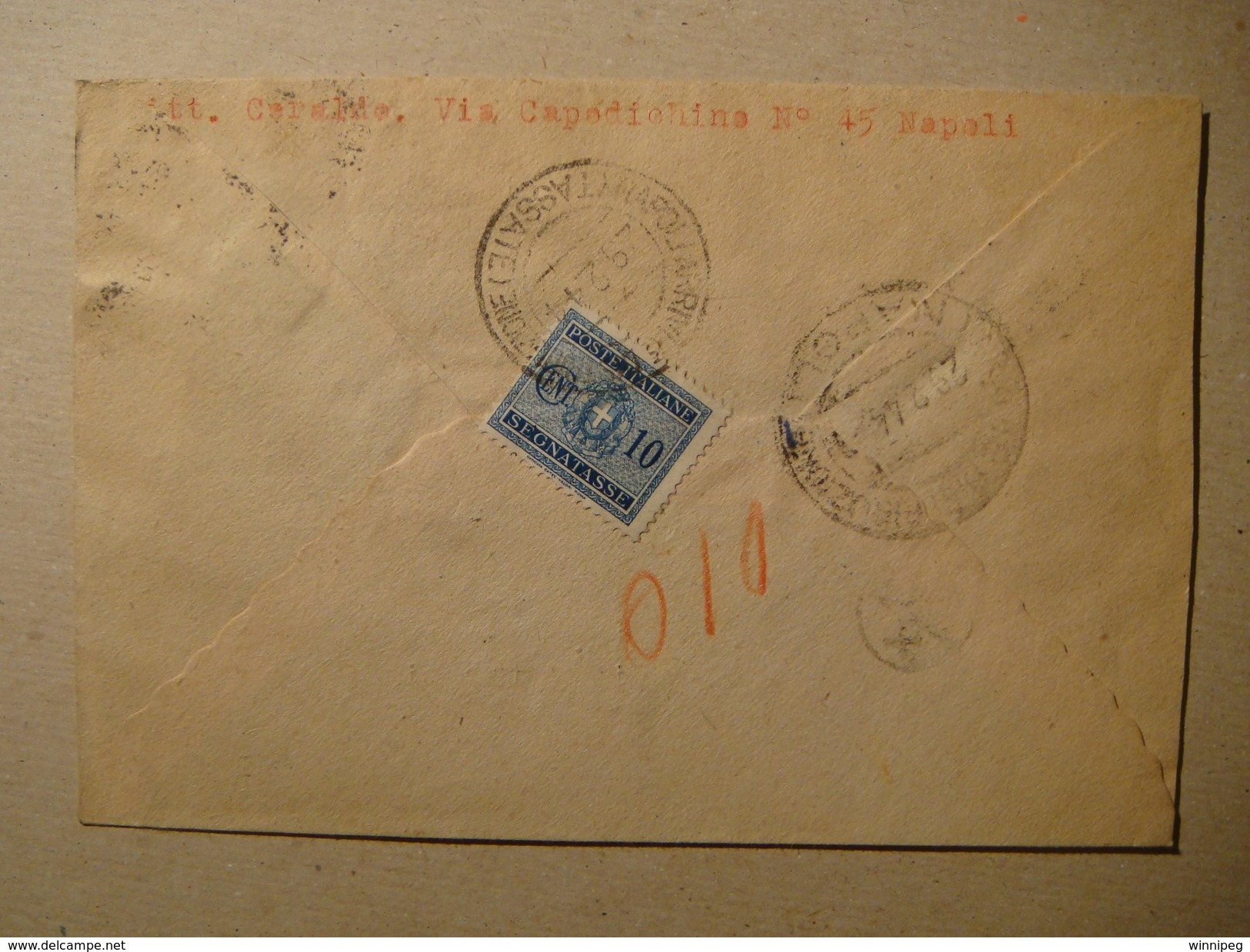 Italy.1944.Censored.Postage Due,Segnatasse.30c.stamp Cut Out Of Postcard ? .Napoli - Storia Postale