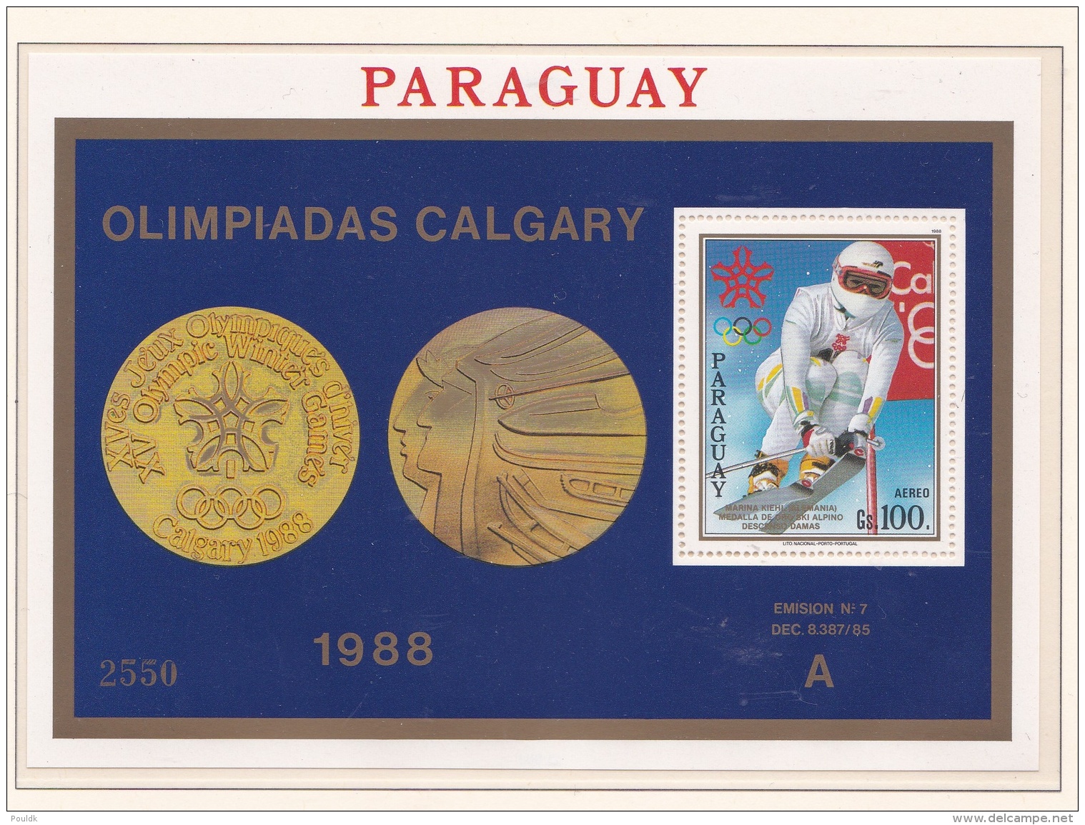 Paraguay 1988 Calgary Olympic Games - Souvenir Sheet MNH/** (H34) - Winter 1988: Calgary