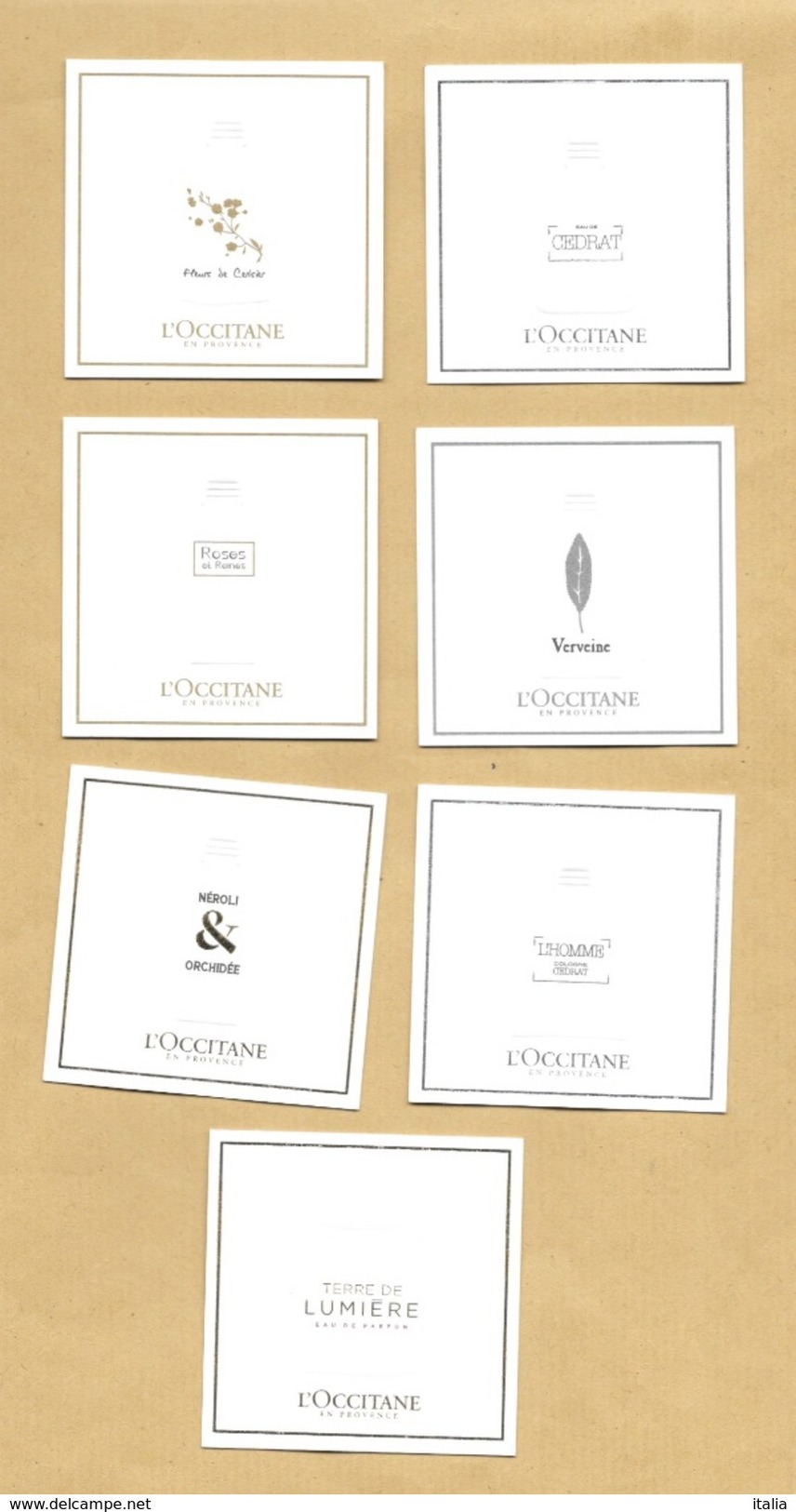 Série Complète 7 Cartes Parfumées Perfume Cards L'OCCITANE * 6 X 6 Cm Chaque Carte - Modernes (à Partir De 1961)