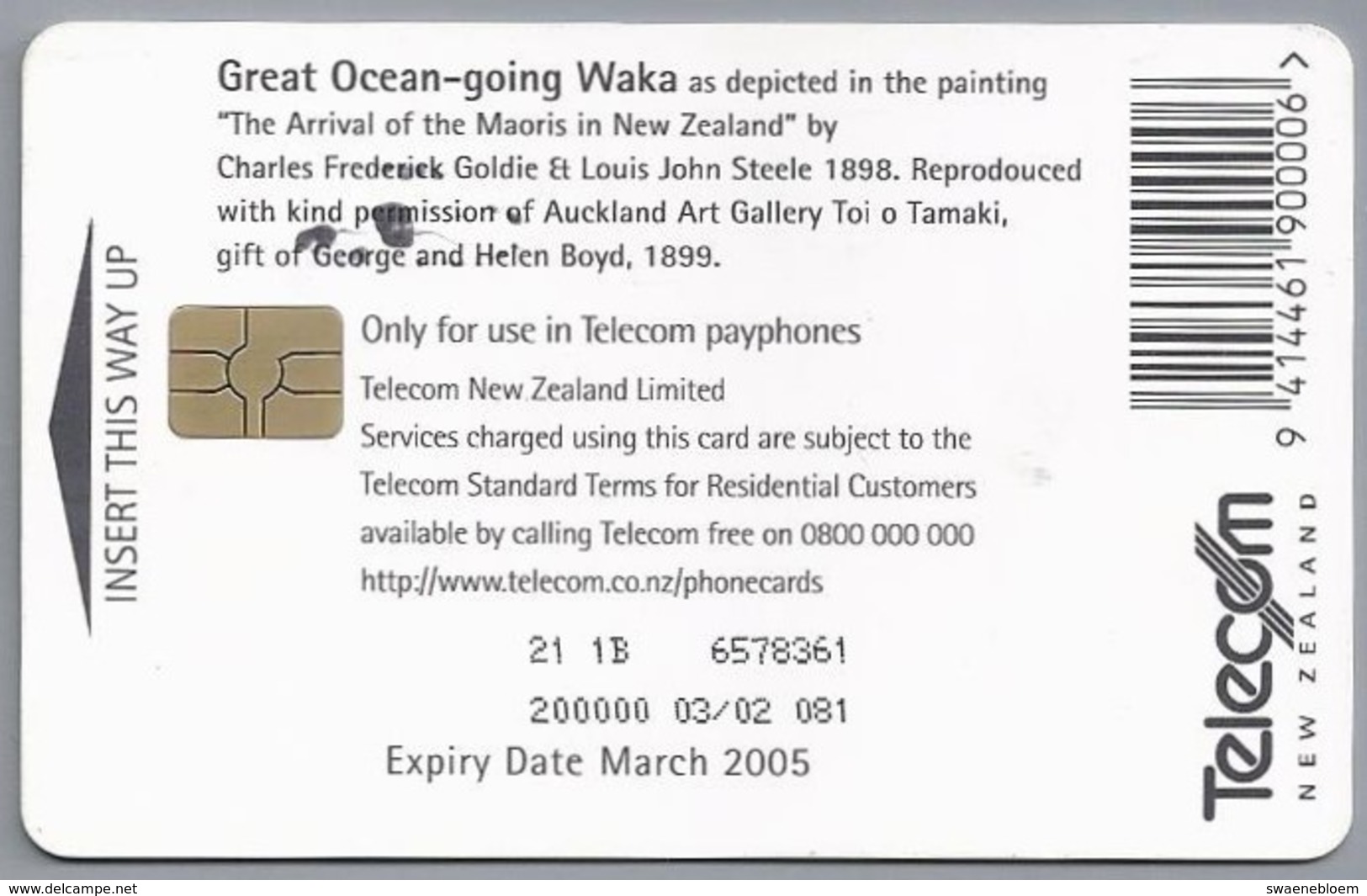 NZ.- TELECOM NEW ZEALAND PHONECARD. $ 5. .- NZ Transport Innovations - Nr. 081. Great Ocean-going Waka As ....- 2 Scans. - Nieuw-Zeeland