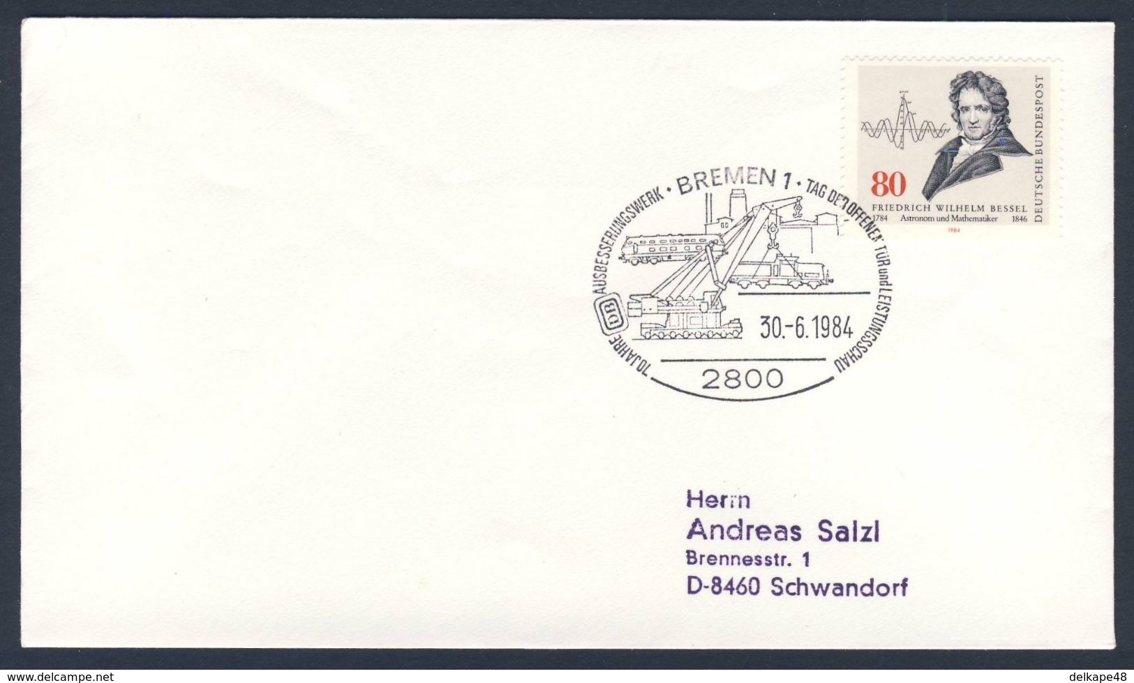 Deutschland Germany 1984 Cover / Brief - 70 Jahre DB Ausbesserungswerk Bremen + Leistungsschau / Repair Shop - Railway - Treinen