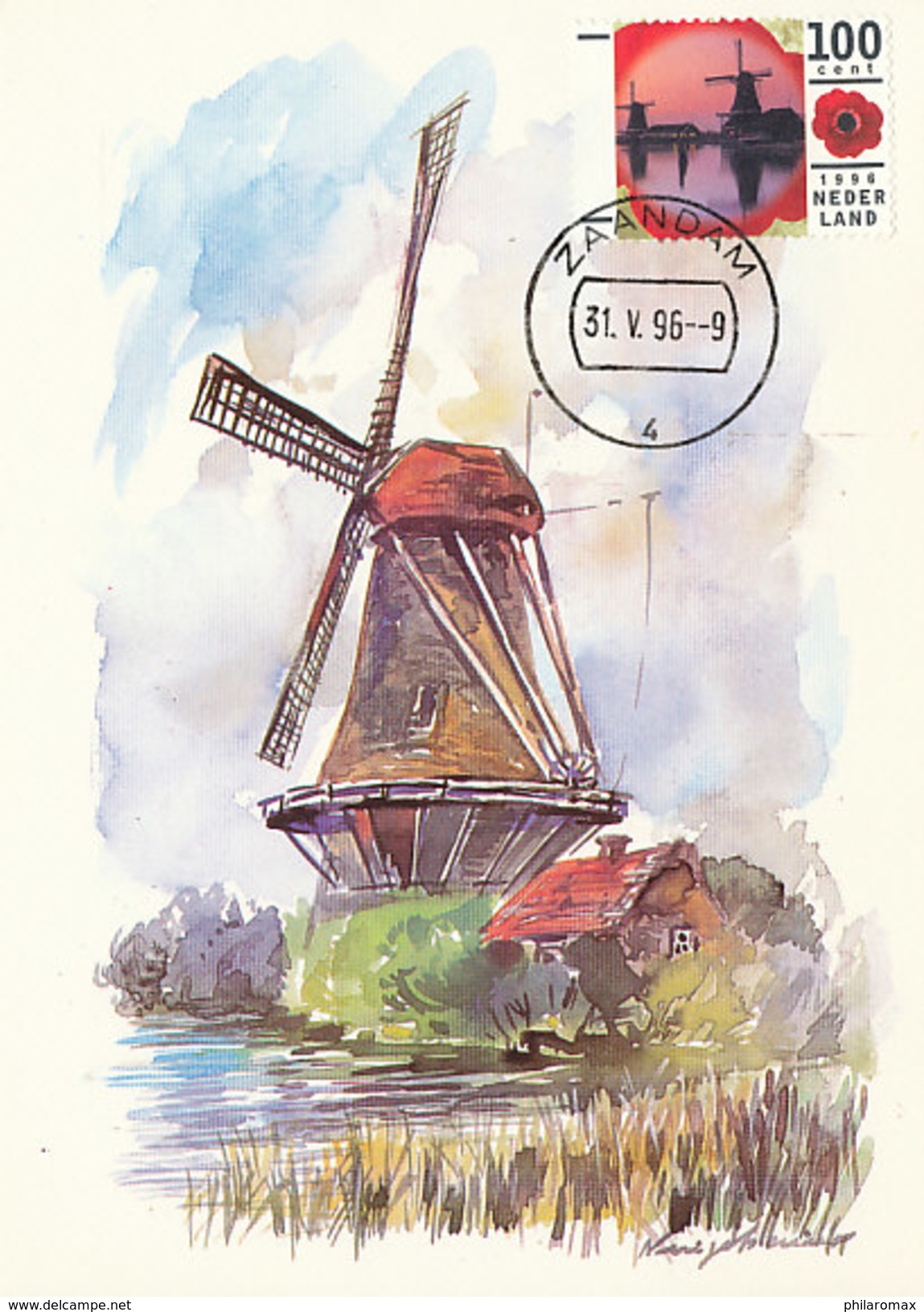 D32051 CARTE MAXIMUM CARD FD 1996 NETHERLANDS - MILLS AT THE ZAANSE SCHANS ZAANDAM CP ORIGINAL - Moulins