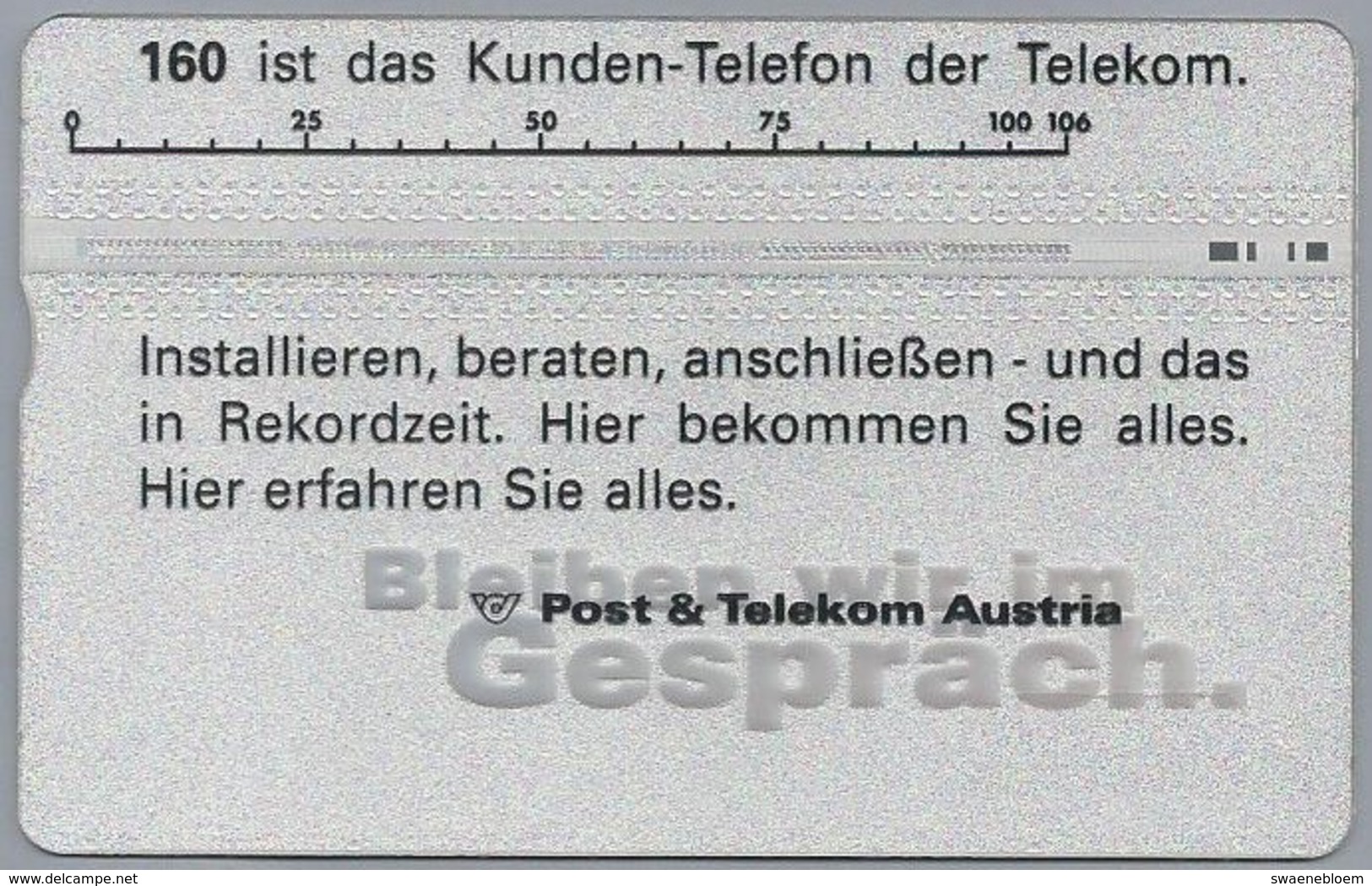 AT.- Telefoonkaart. Post & Telekom Austria. Di Ganze Telekom Auf Knopfdruck. 160. Bleiben Wir Im Gesprach. 2 Scans. - Oostenrijk