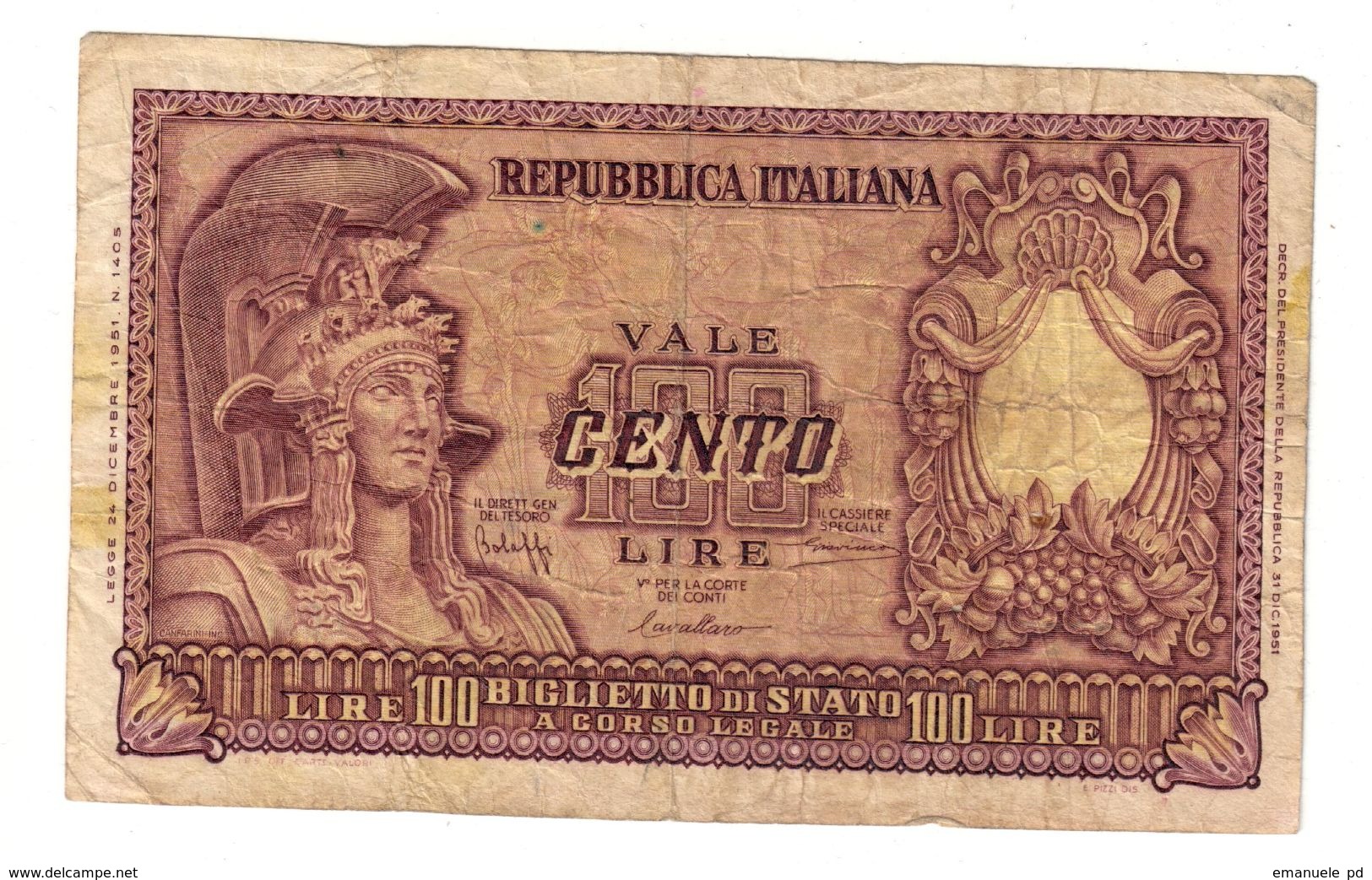 Italy 100 Lire 1951 .L. - 100 Lire