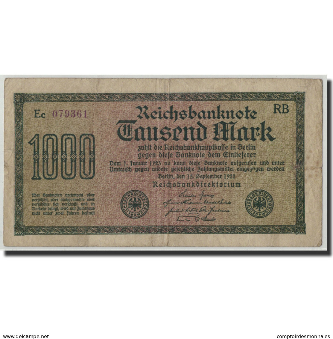 Billet, Allemagne, 1000 Mark, 1922, 1922-09-15, KM:76d, TB - 1000 Mark