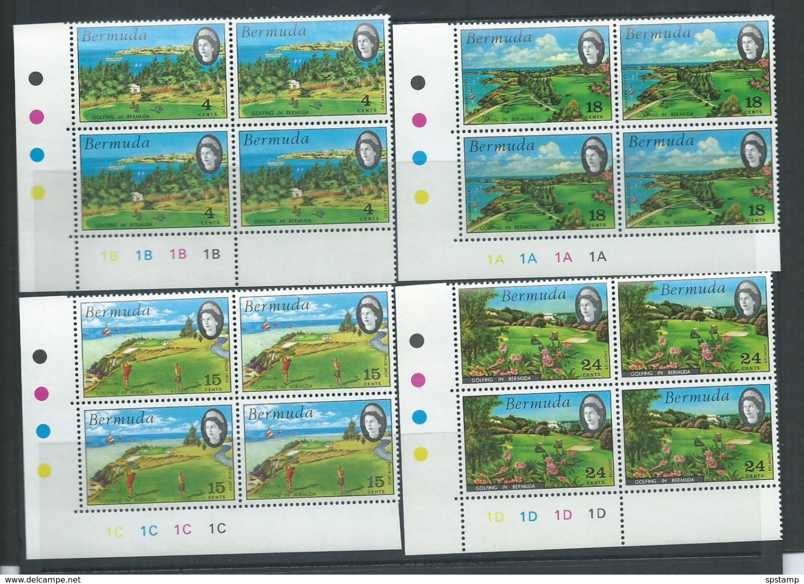 Bermuda 1971 Golf Set Of 4 MNH Marginal Plate Number Blocks Of 4 - Bermuda