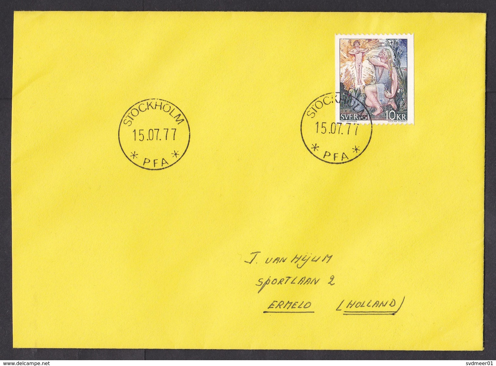 Sweden: Cover To Netherlands, 1977, 1 Stamp, Angel? (traces Of Use) - Storia Postale