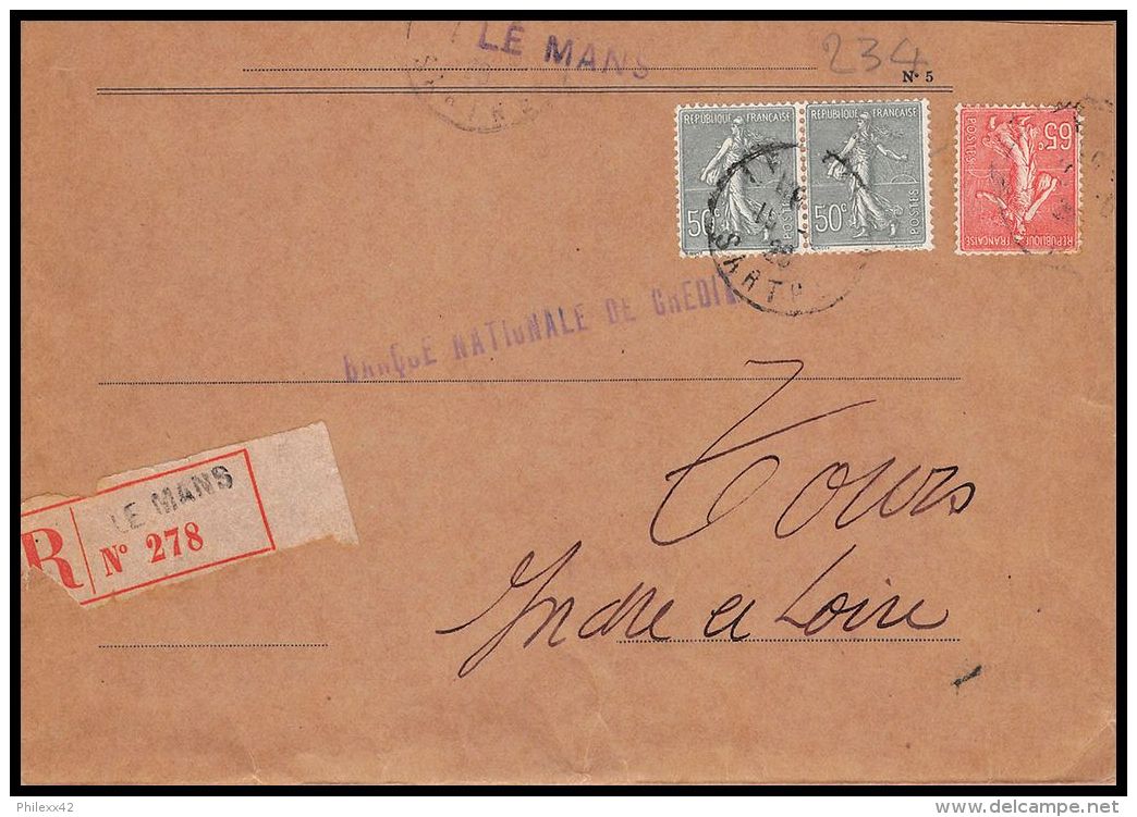 1667 Lettre (cover) N°198 X2 + 201 Le Mans Sarthe Recommandé Pour Tours Indre Et Loire - 1921-1960: Modern Period