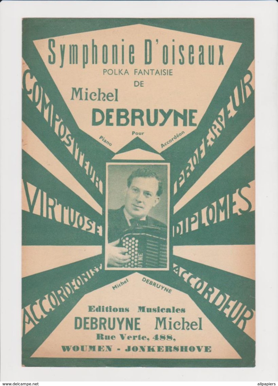 Partition Symphonie D'oiseaux Polka Fantaisie De Michel Debruyne Pour Piano Et Accordéon - Volksmusik