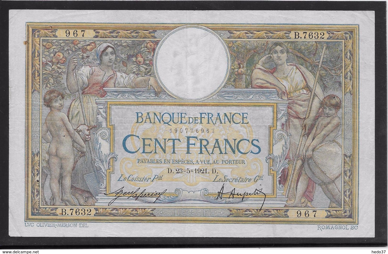 France 100 Francs Luc Olivier Merson - 23-5-1921 - Fayette N° 23-14  - TTB - 100 F 1908-1939 ''Luc Olivier Merson''