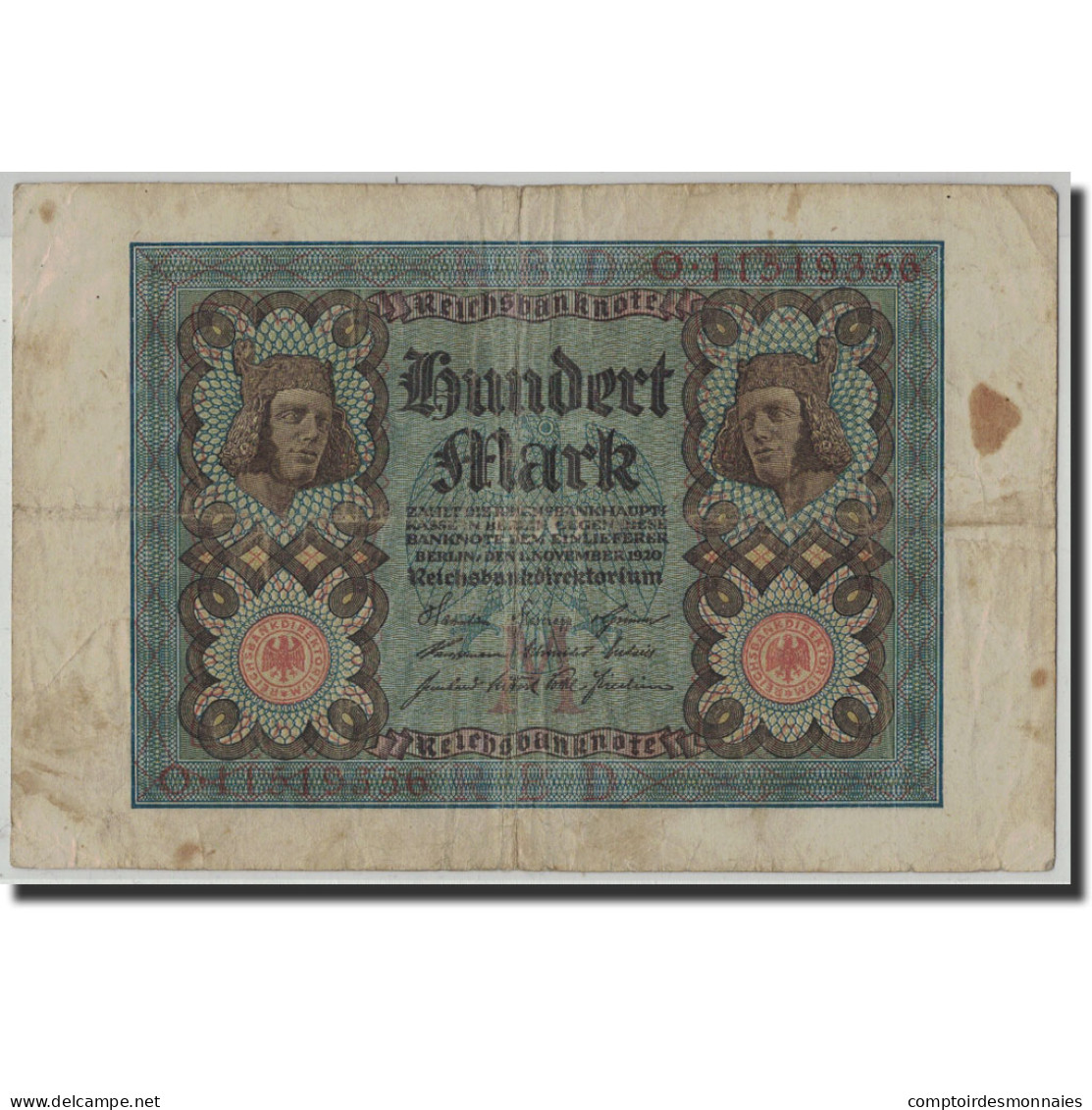 Billet, Allemagne, 100 Mark, 1920, 1920-11-01, KM:69b, B+ - 100 Mark