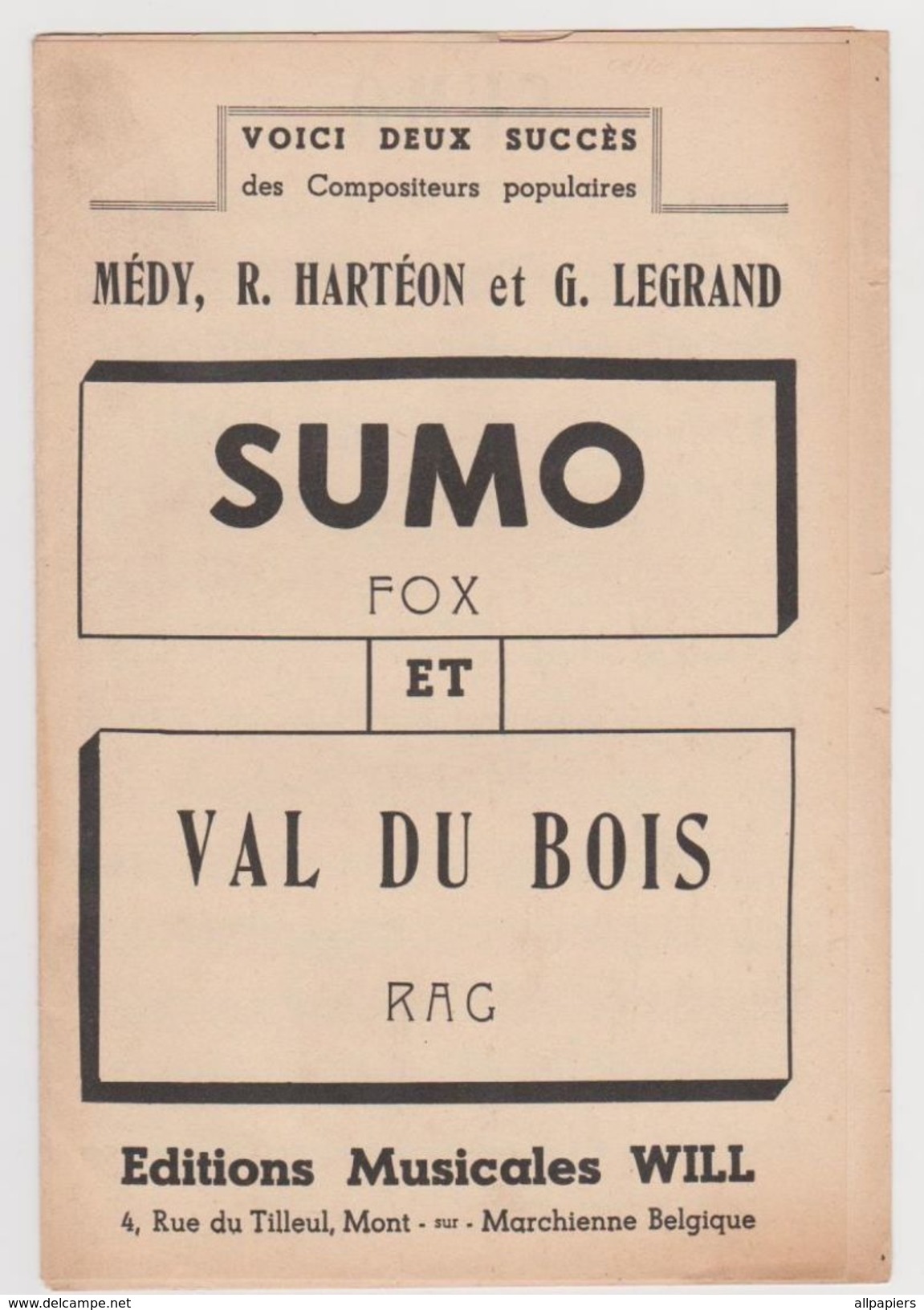 Partition Sumo Fox Et Val Du Bois Rag Par Médy, R.Hartéon Et G.Legrand - Otros & Sin Clasificación