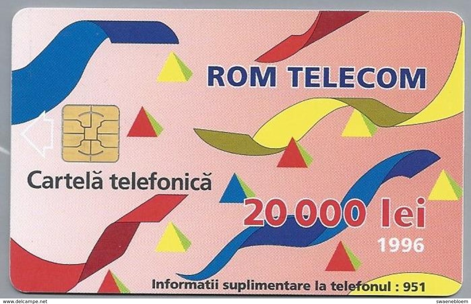 RO.- Telefoonkaart. ROM TELECOM. Cartela Telefonica. 20 000 Lei 1996. In Contact Cu Lumea Prin. Roemenië. 2 Scans. - Roemenië