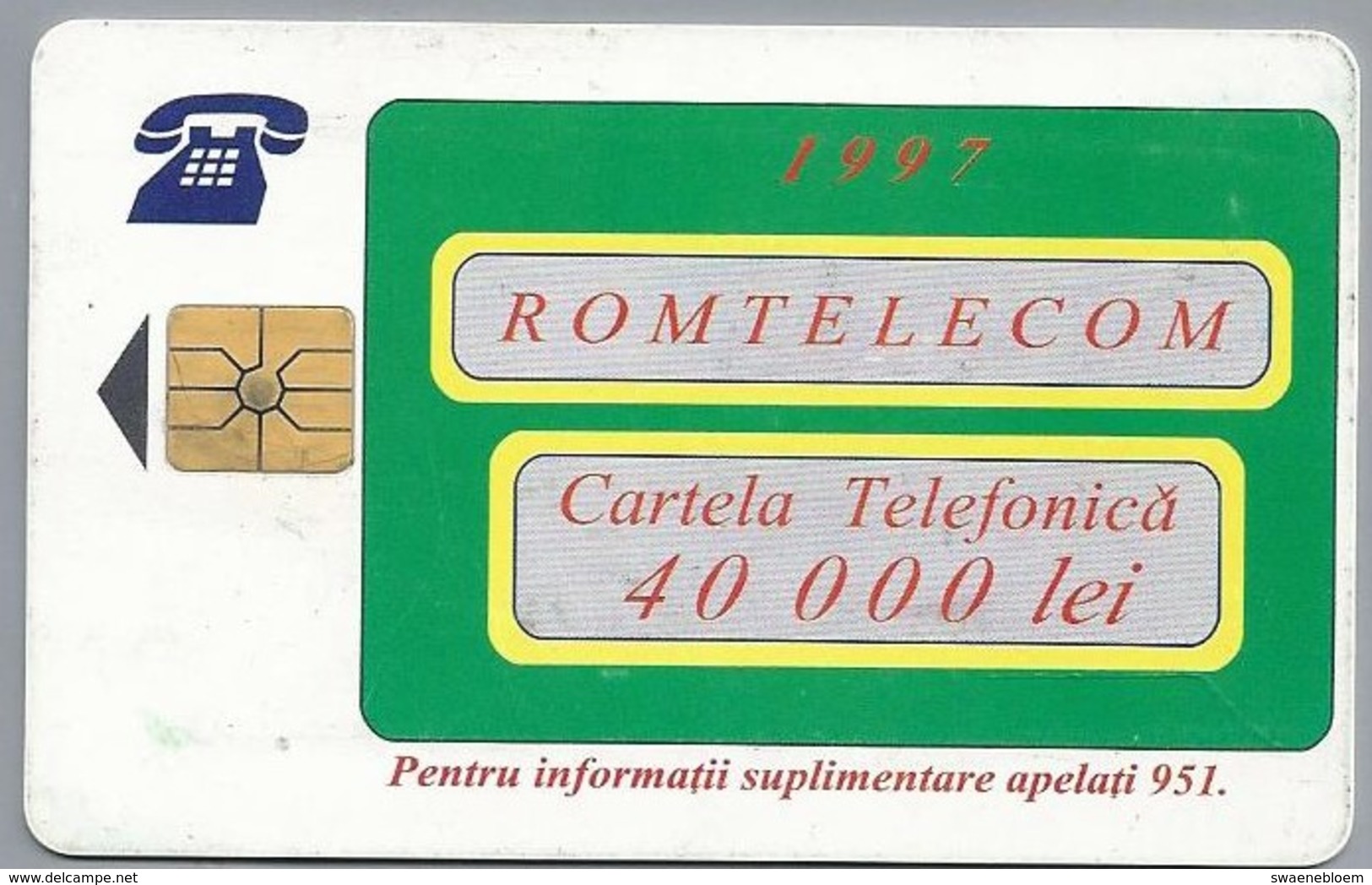 RO.- Telefoonkaart. ROM TELECOM. Cartela Telefonica. 40 000 Lei 1997. Reclama Pe Cartela Sigura Si Directa ! Roemenië. 2 - Roemenië