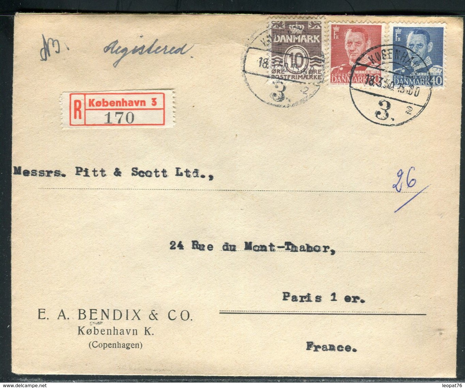 Danemark - Enveloppe Commerciale En Recommandé De Copenhague Pour Paris En 1950  - Ref D261 - Briefe U. Dokumente