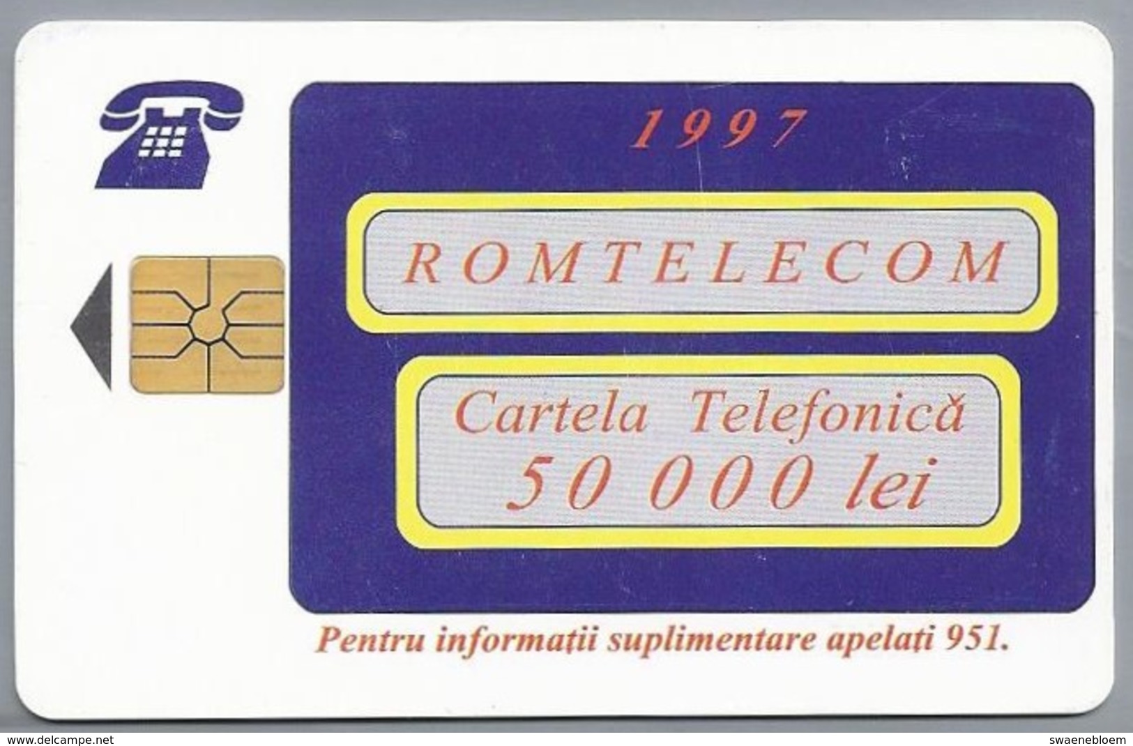 RO.- Telefoonkaart. ROM TELECOM. Cartela Telefonica. 50 000 Lei 1997. Reclama Pe Cartela Sigura Si Directa ! Roemenië. 2 - Roemenië