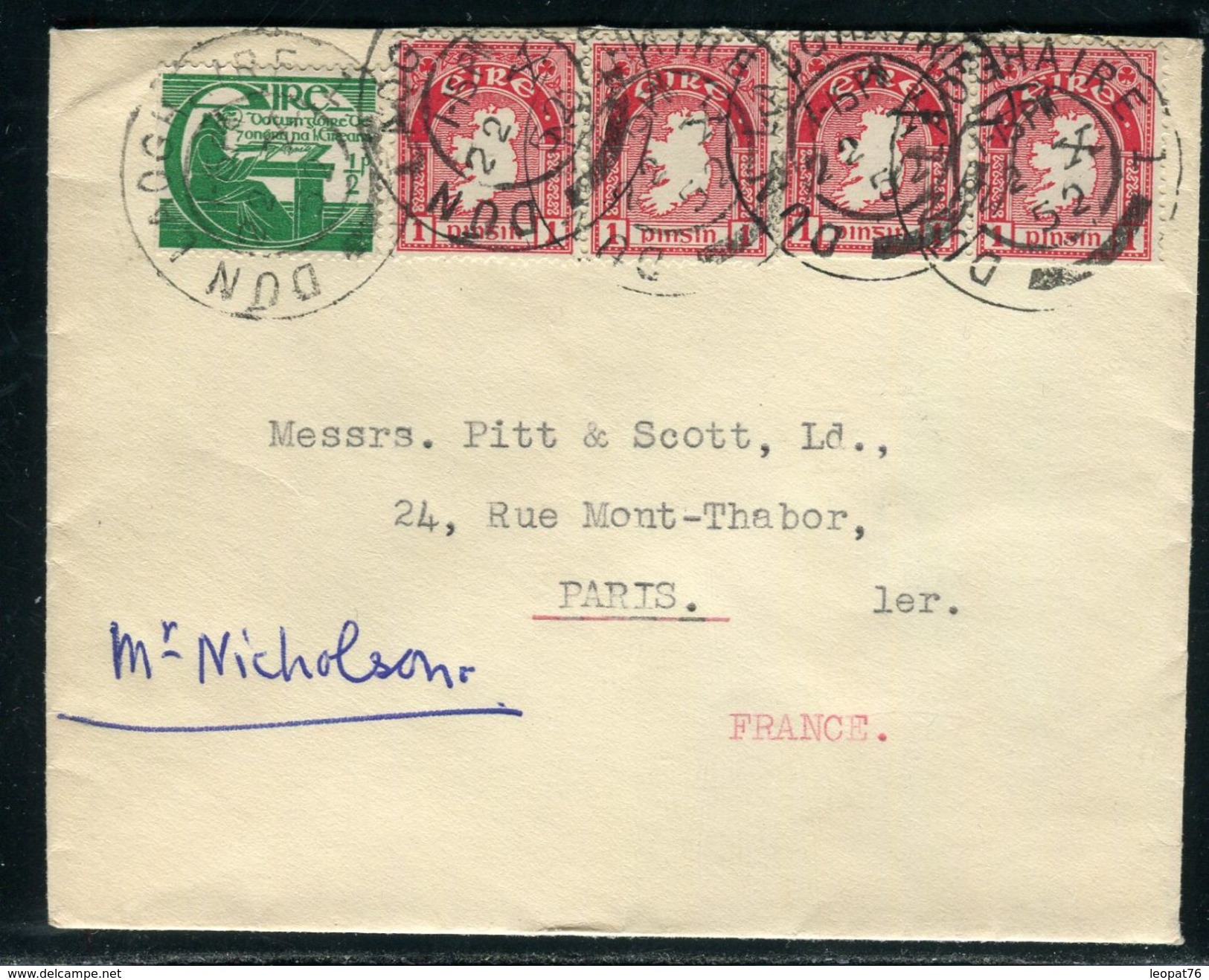 Irlande - Enveloppe , Oblitération De Dunlaoghaire Pour Paris En 1952  - Ref D271 - Briefe U. Dokumente