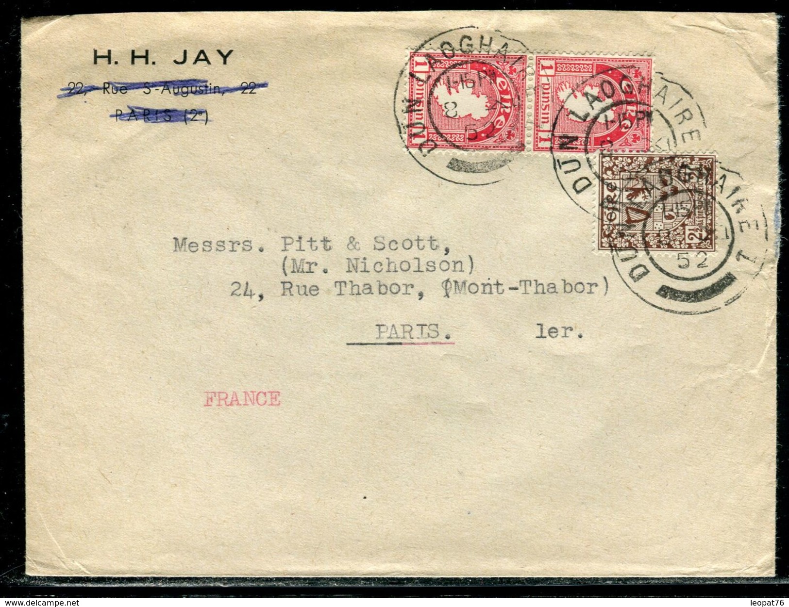 Irlande - Enveloppe , Oblitération De Dunlaoghaire Pour Paris En 1952  - Ref D272 - Covers & Documents