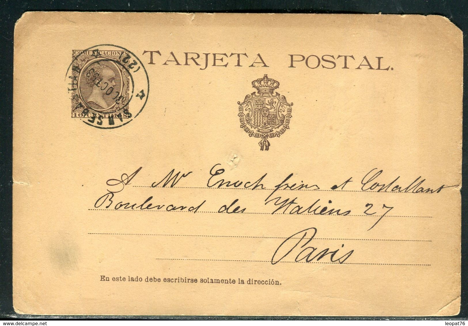 Espagne - Entier Postal De San Sébastien Pour La France En 1893 - Ref D278 - 1850-1931