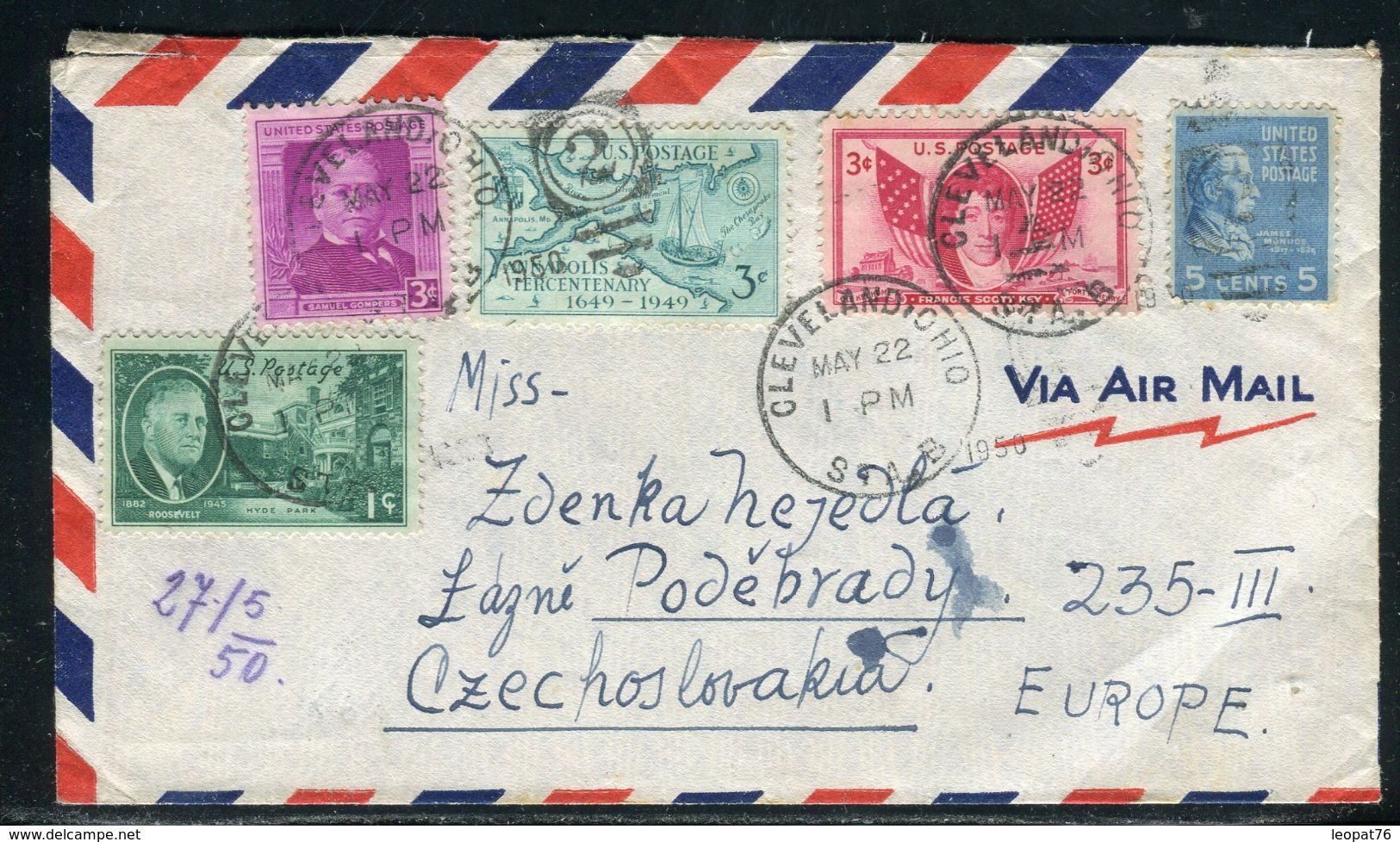 Etats Unis - Enveloppe De Cleveland Pour La Tchécoslovaquie En 1950 - Ref D279 - Briefe U. Dokumente