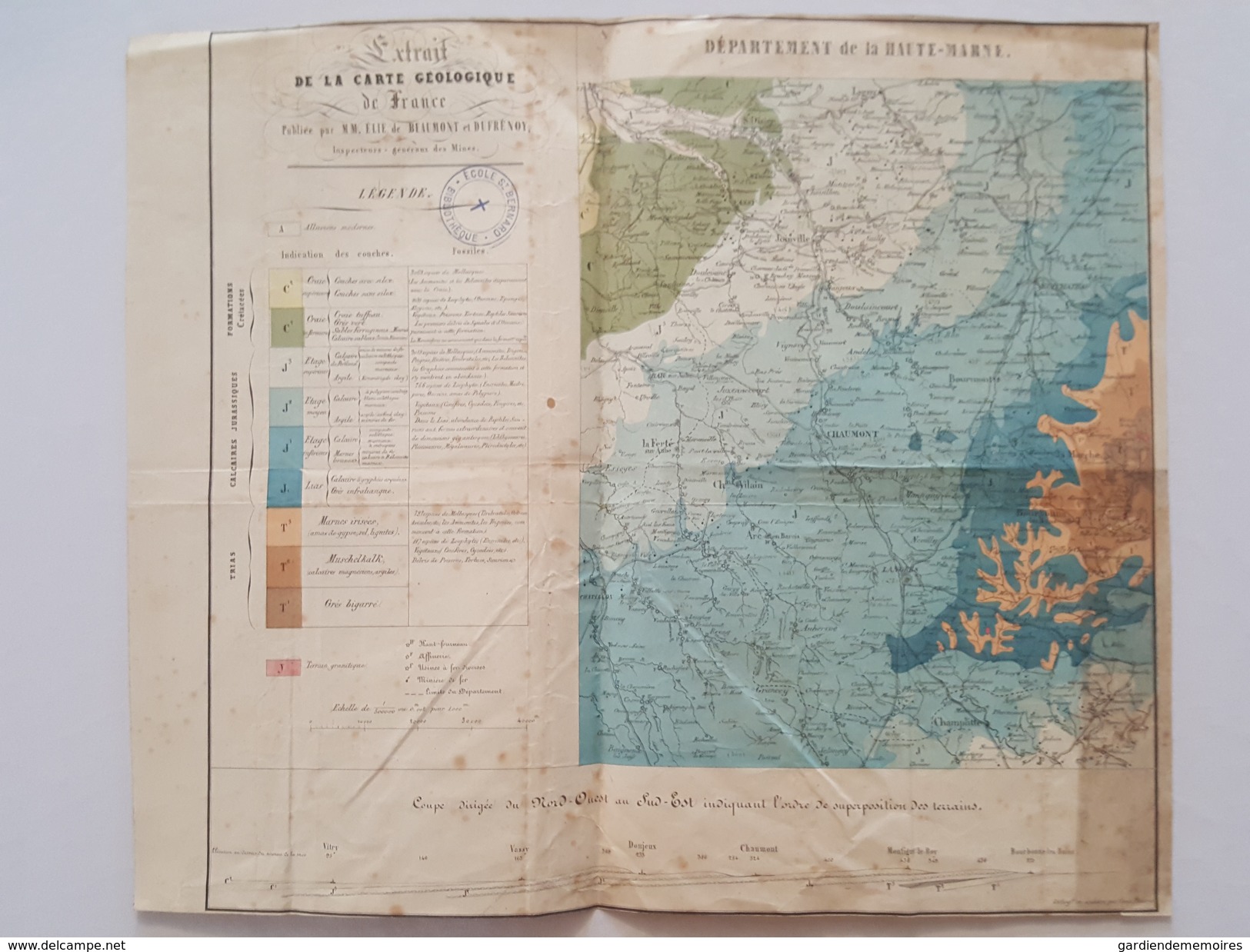 Carte Géologique Du XIX ème - Département De La Haute Marne - Lithographié Par Croix - Joinville - M.M; Elie De Beaumont - Topographical Maps