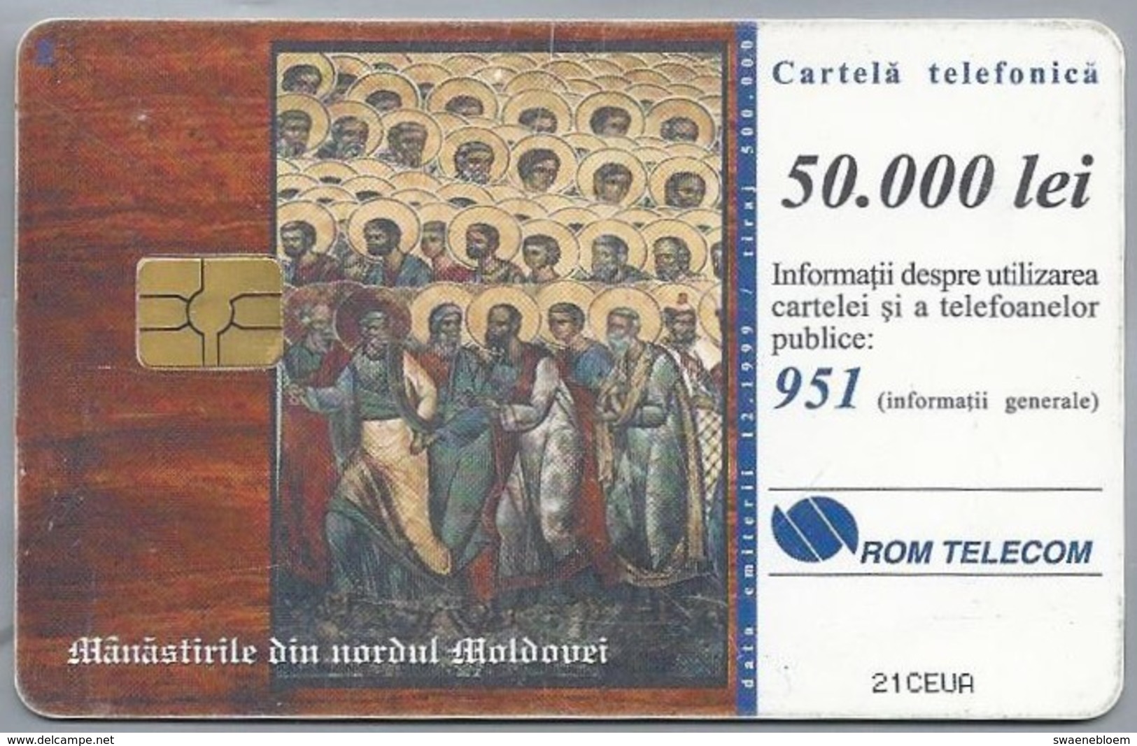 RO.- Telefoonkaart. ROM TELECOM. Cartela Telefonica. 50.000 Lei. Manastirile Din Nordul Moldovei. Roemenië. 2 Scans - Romania