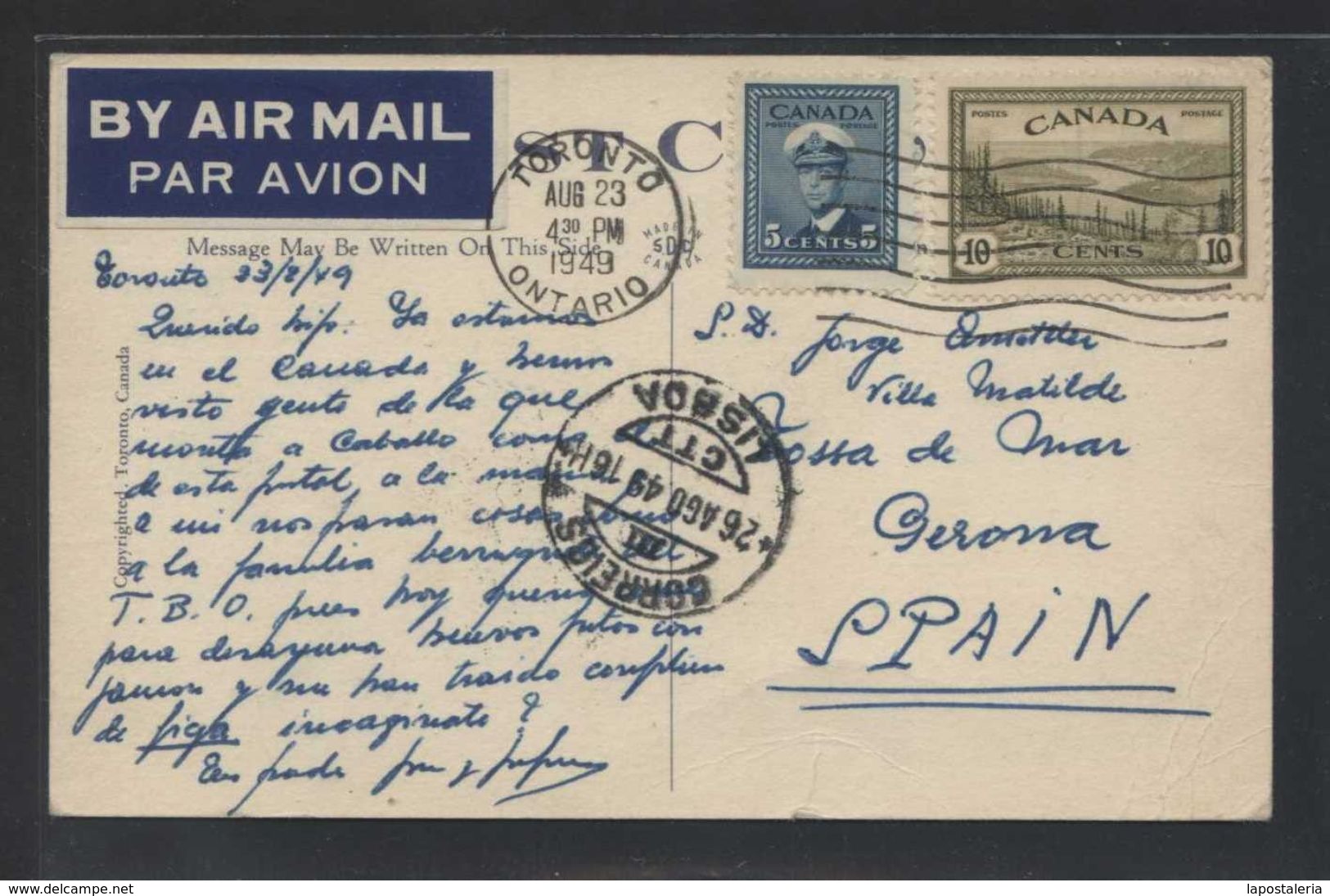 Canada. *The Royal Canadian Mounted Police...* Circulada 1949 + Air Mail Label. - Cartas & Documentos