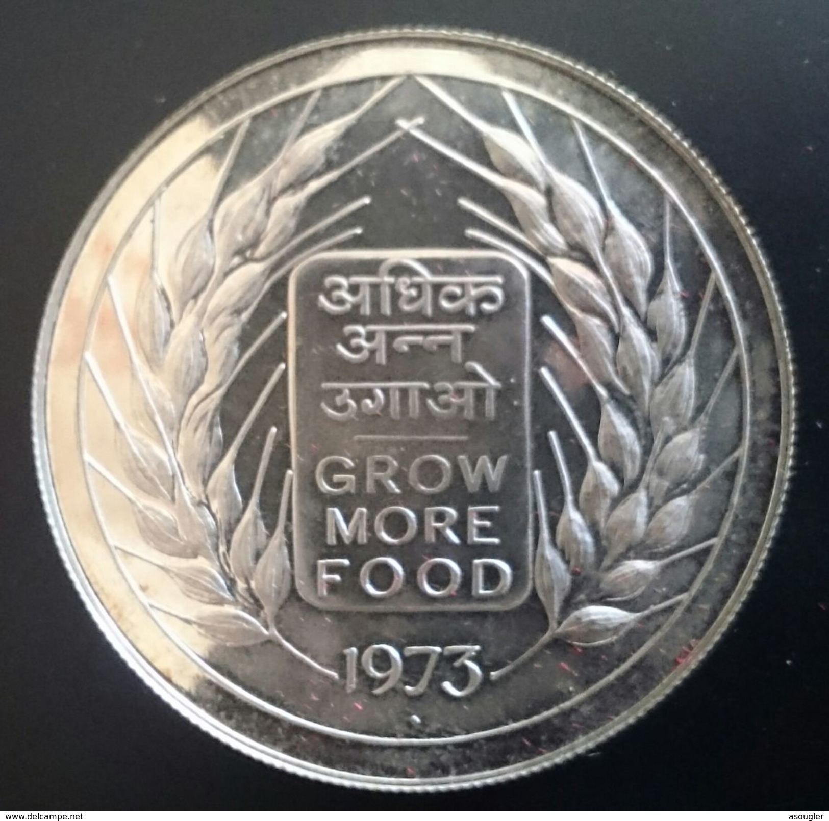 INDIA 20 RUPEES 1973 SILVER PROOF "F.A.O." Free Shipping Via Registered Air Mail - India