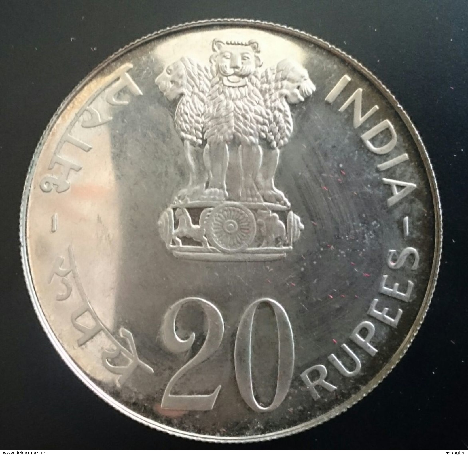 INDIA 20 RUPEES 1973 SILVER PROOF "F.A.O." Free Shipping Via Registered Air Mail - Inde