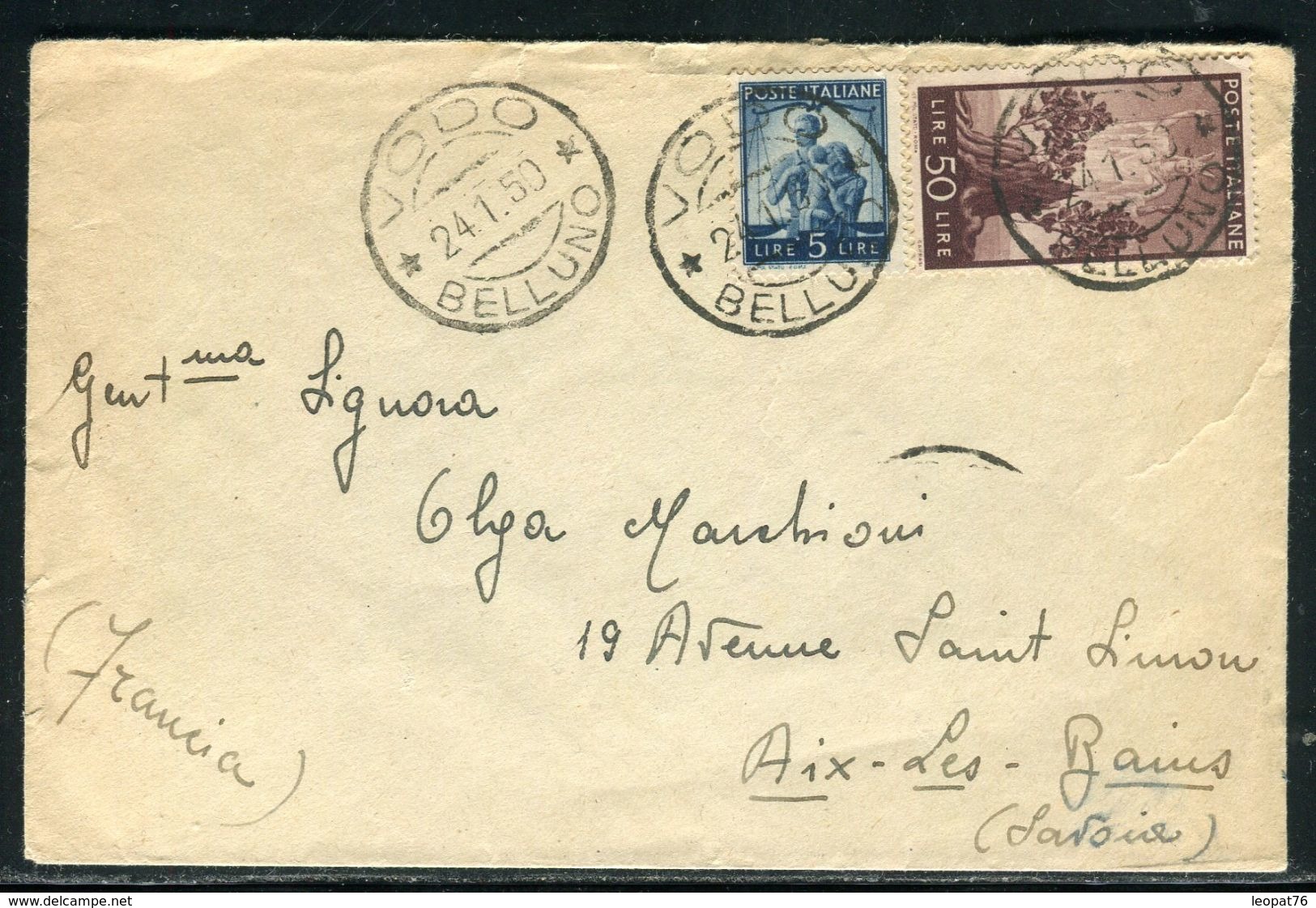 Italie - Enveloppe De Vodo Pour La France En 1950 - Ref D304 - 1946-60: Marcophilie