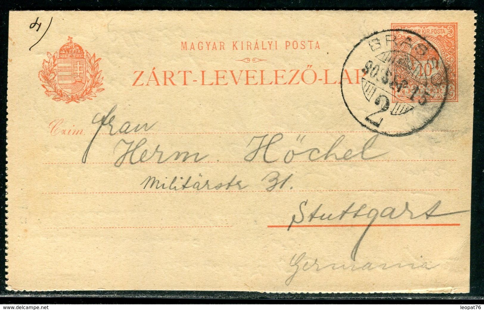 Hongrie- Entier Postal De Brasso Pour Stuttgart En 1902 - Ref D307 - Interi Postali