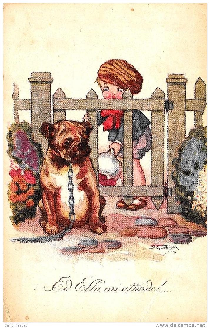 [DC9343] CPA - BAMBINO INNAMORATO CON CANE - ELLA MI ATTENDE - FIRMATA - Non Viaggiata - Old Postcard - Altri & Non Classificati