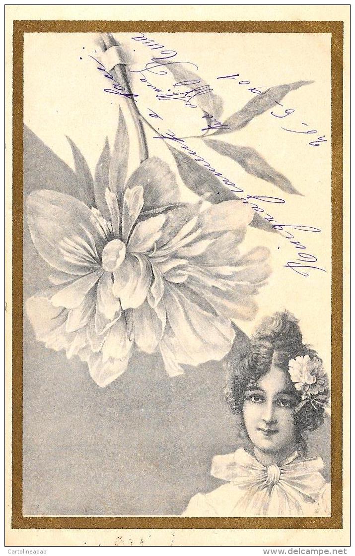 [DC9345] CPA - DONNA E FIORI - LIBERTY - CORNICE DORATA - PERFETTA - Viaggiata 1901 - Old Postcard - Donne